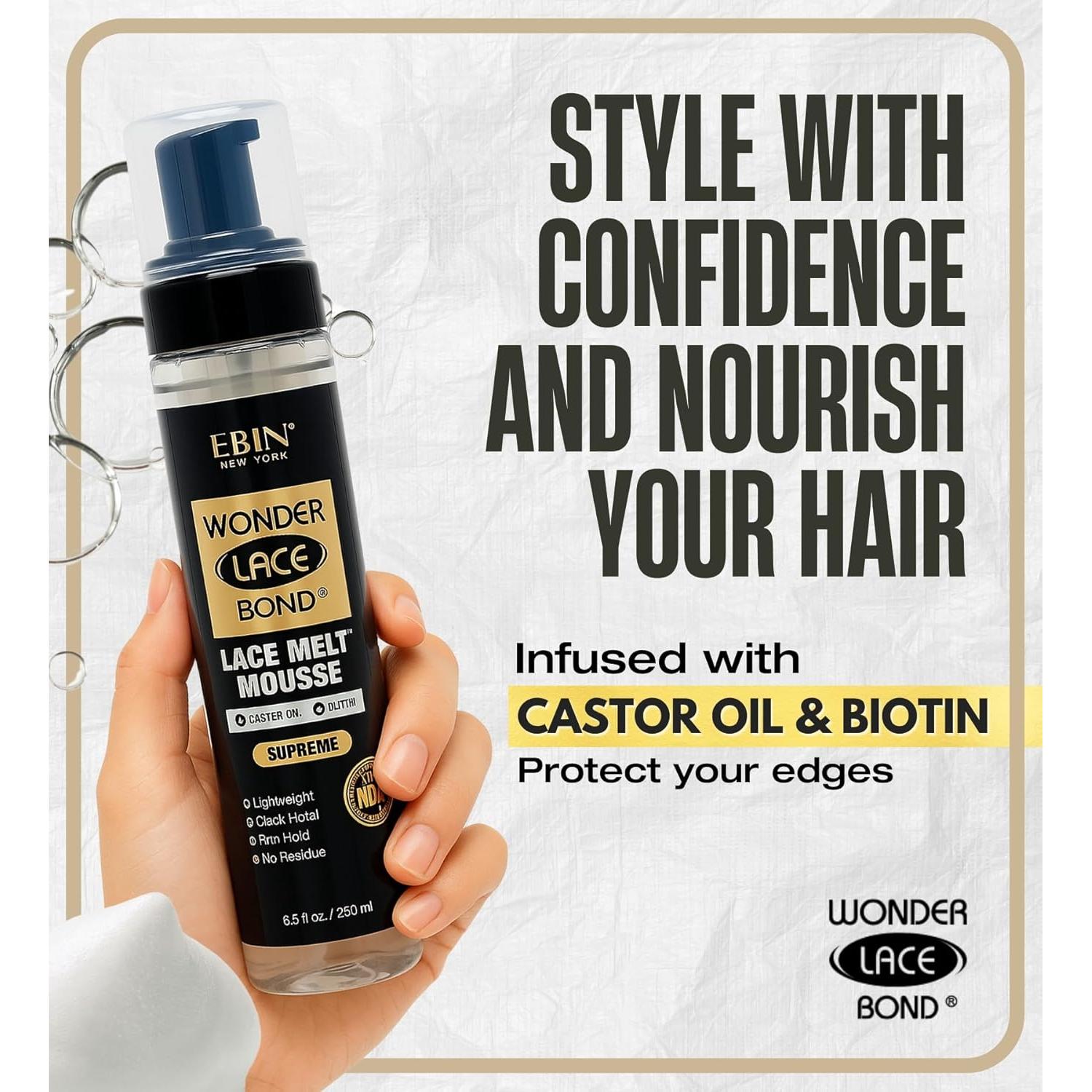 Mousse para Pelucas EBIN NEW YORK 240 ml con Biotina y Aceite de Ricino