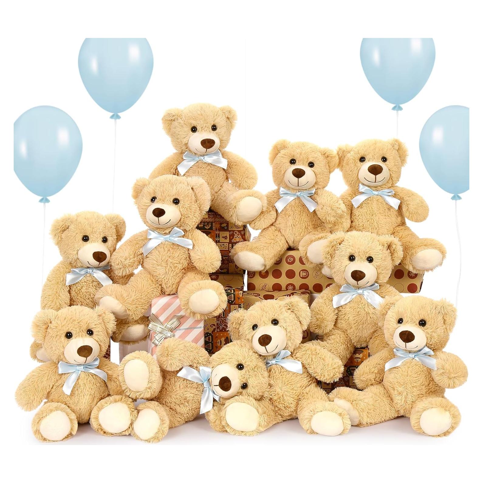 MorisMos Pack de 10 Osos de Peluche 35.56 cm con Lazo Azul