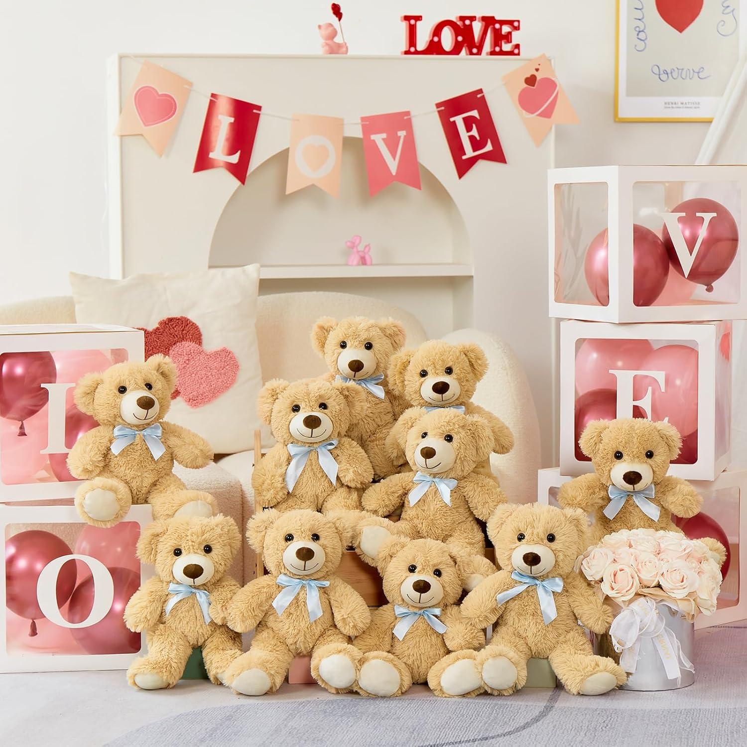 MorisMos Pack de 10 Osos de Peluche 35.56 cm con Lazo Azul