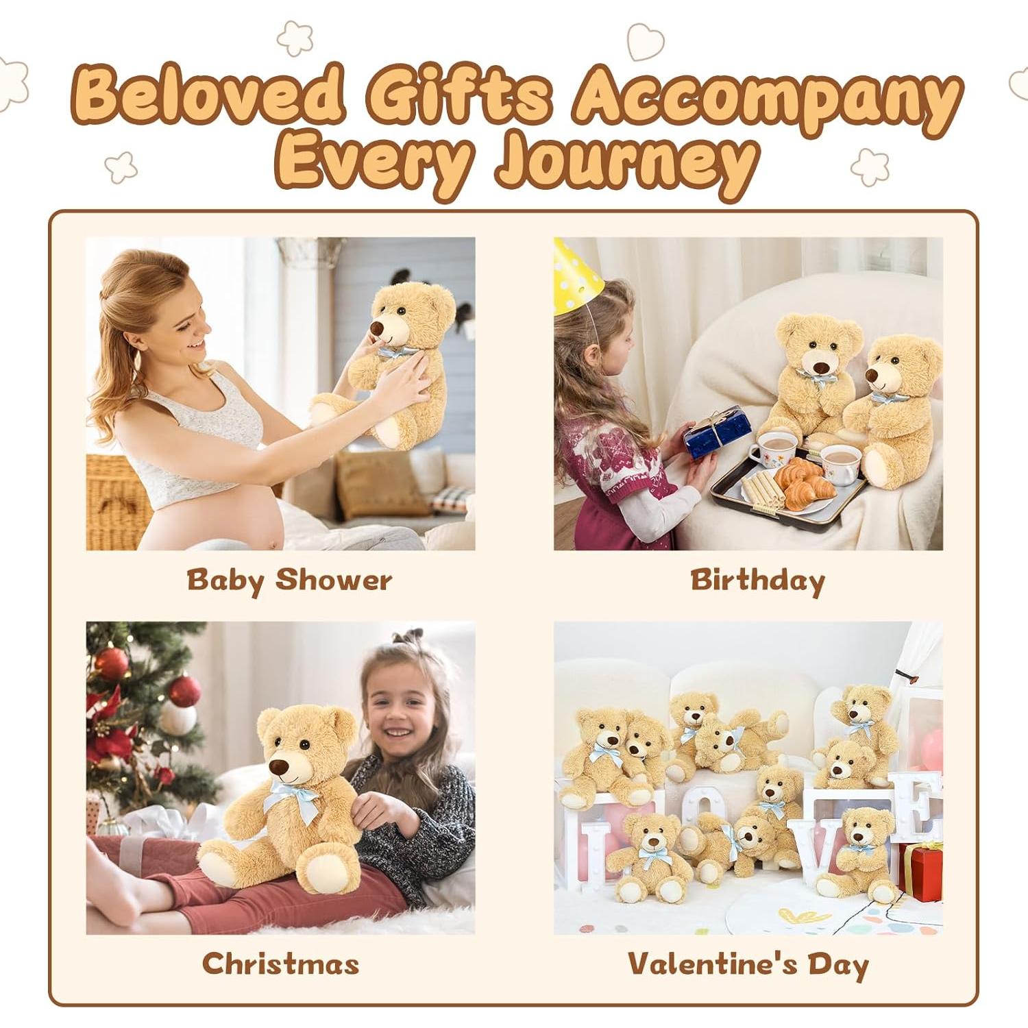 MorisMos Pack de 10 Osos de Peluche 35.56 cm con Lazo Azul