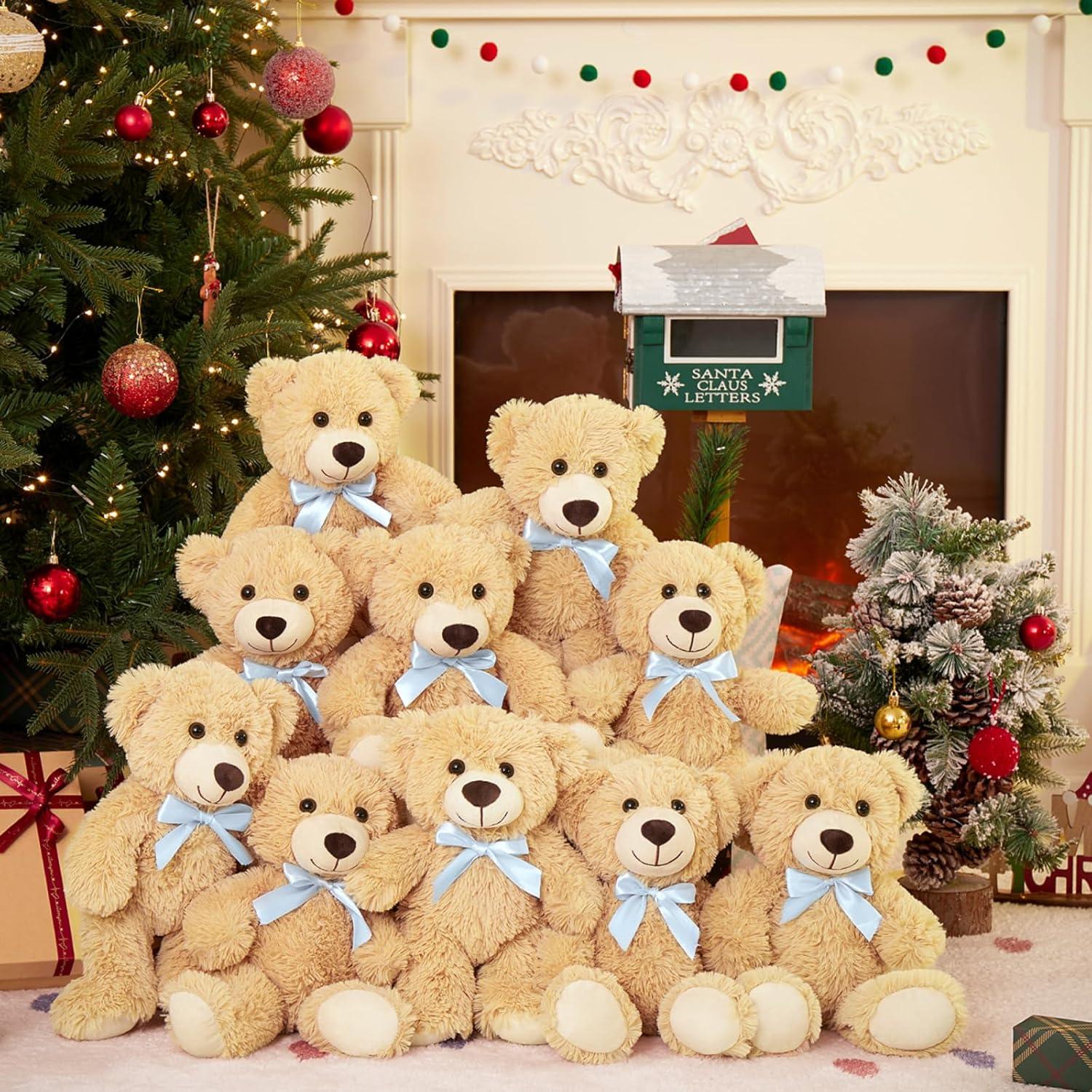 MorisMos Pack de 10 Osos de Peluche 35.56 cm con Lazo Azul