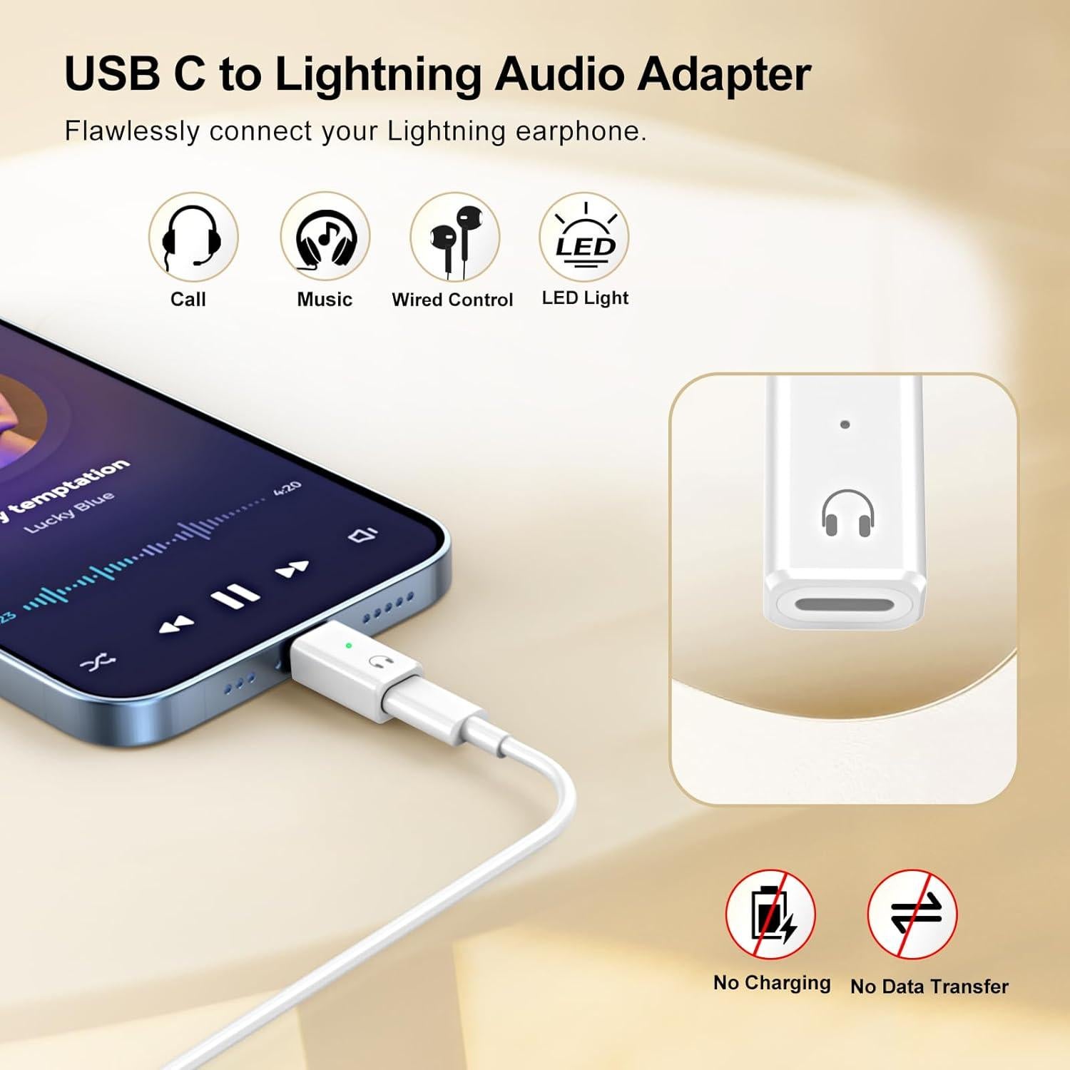 Adaptador de Auriculares Lightning a USB C TiMOVO Blanco