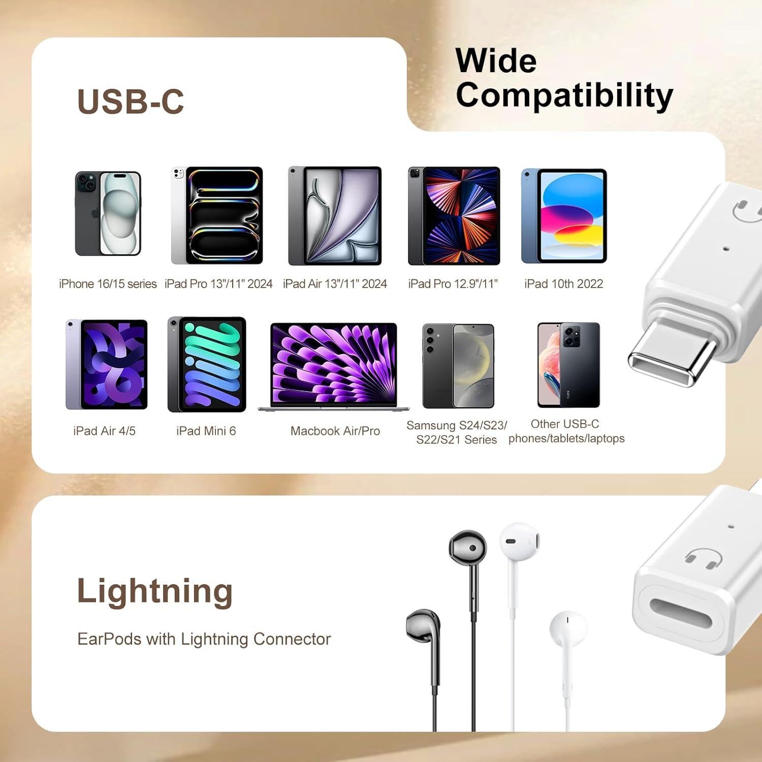 Adaptador de Auriculares Lightning a USB C TiMOVO Blanco