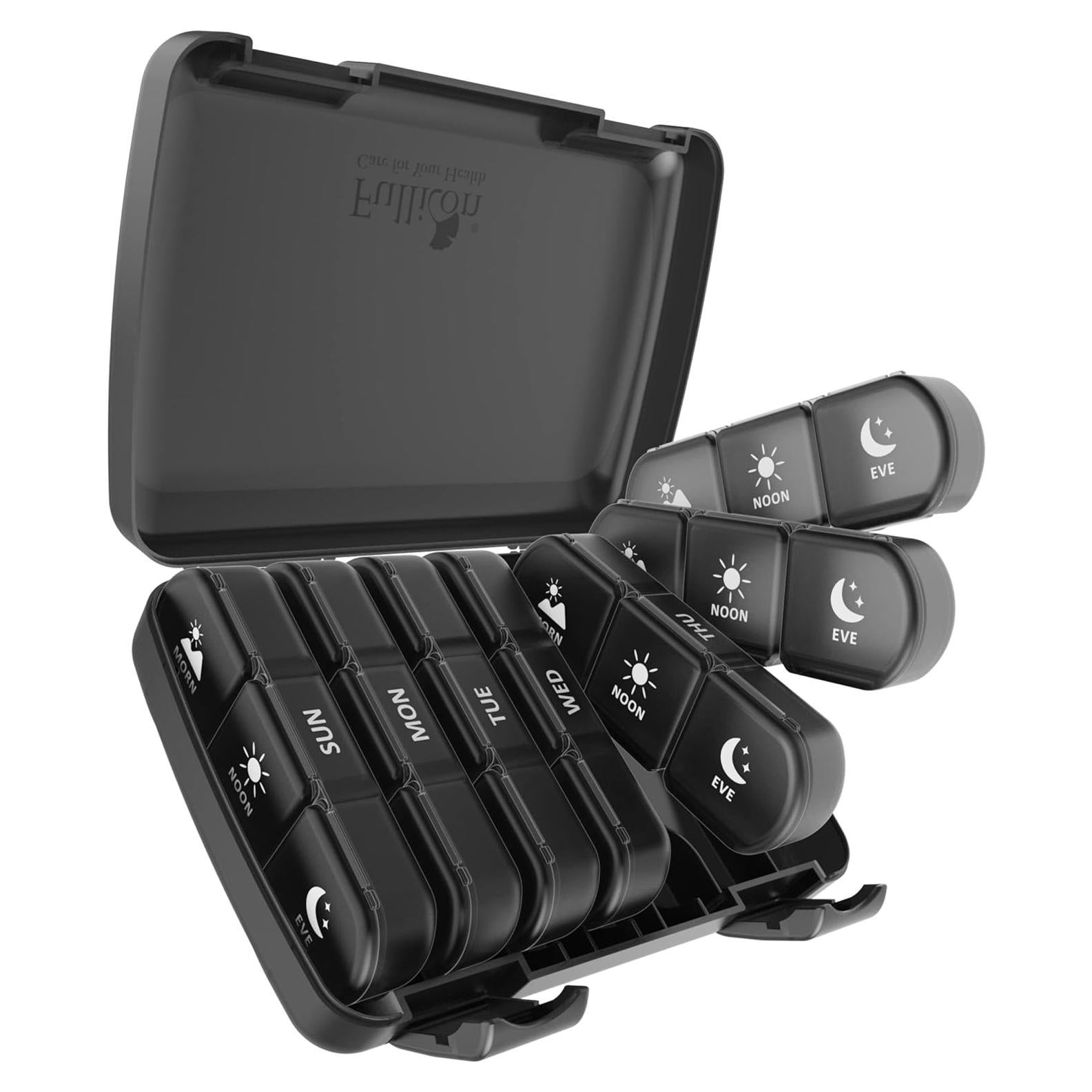 Organizador de Pastillas Semanal Fullicon 21 Compartimentos Negro