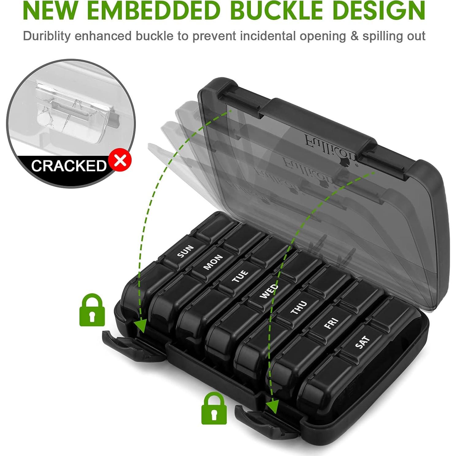 Organizador de Pastillas Semanal Fullicon 21 Compartimentos Negro