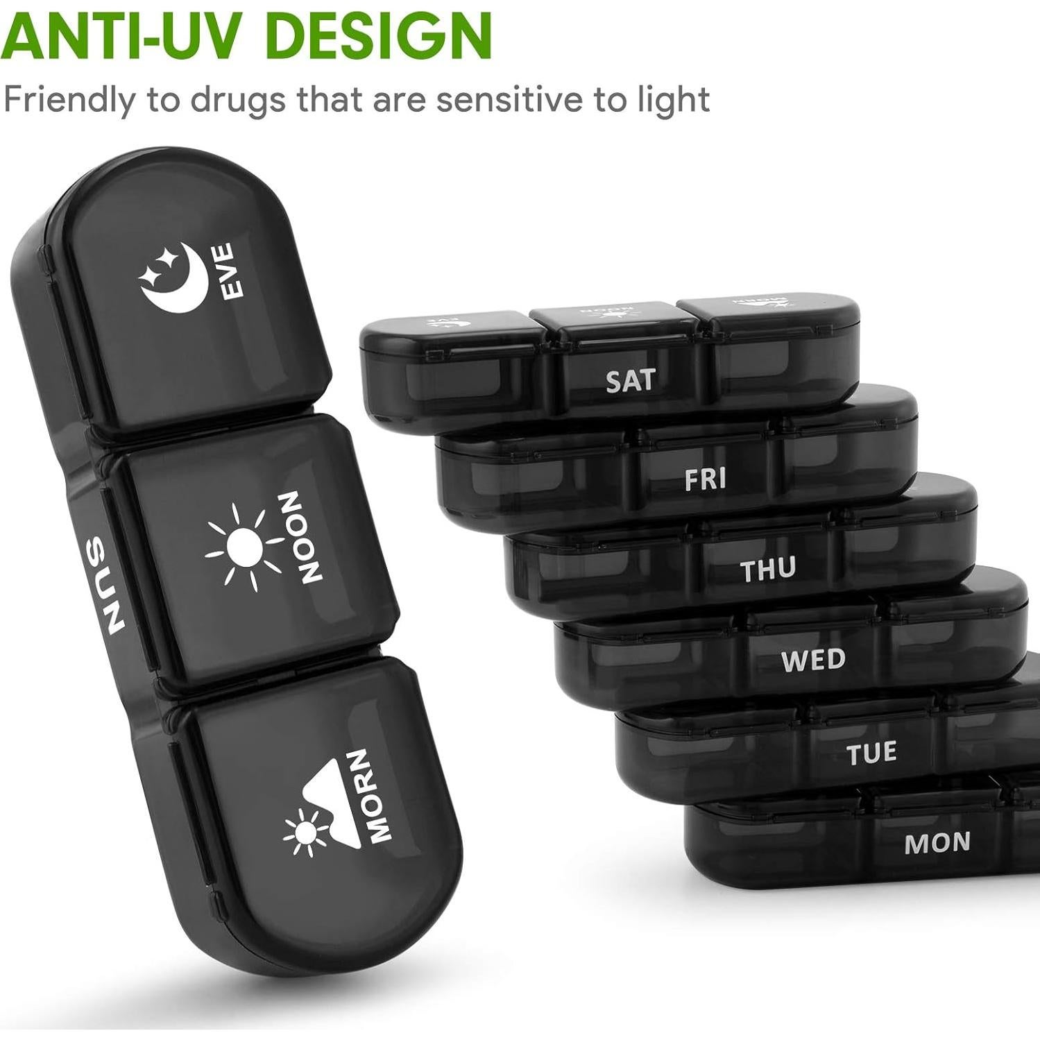 Organizador de Pastillas Semanal Fullicon 21 Compartimentos Negro