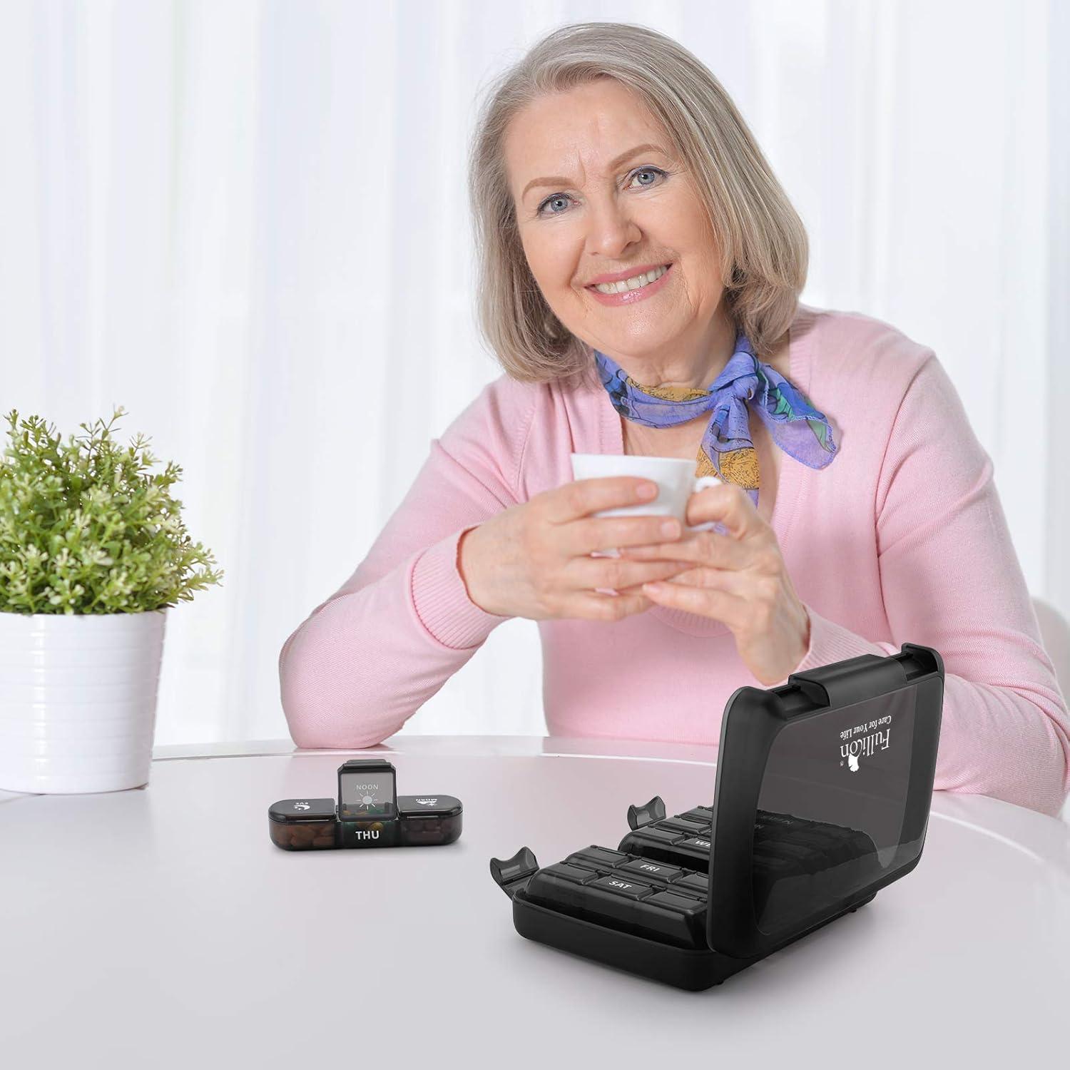 Organizador de Pastillas Semanal Fullicon 21 Compartimentos Negro