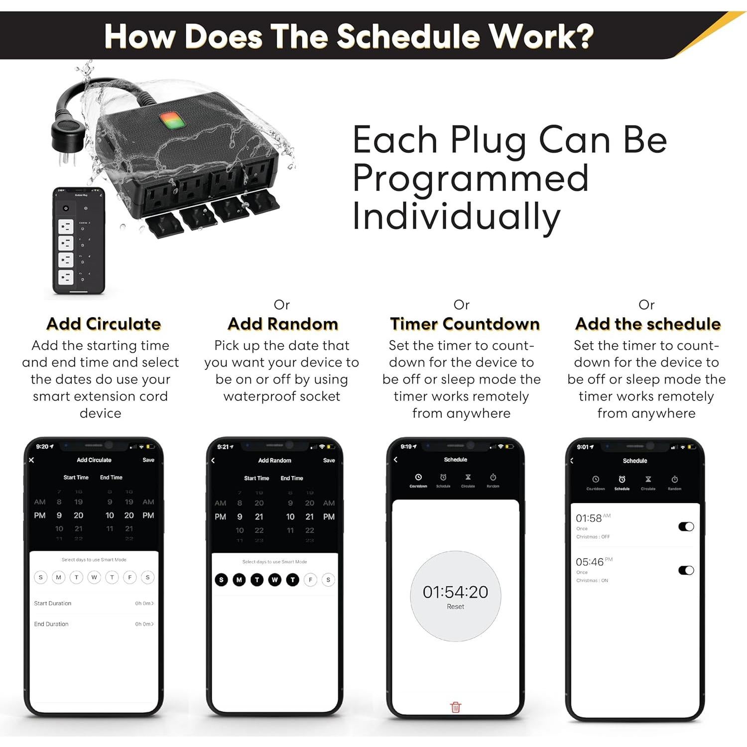 Enchufe inteligente exterior WiFi 4 salidas IP44 resistente