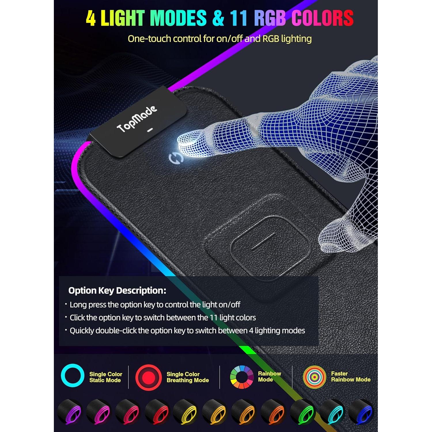 Alfombrilla de Carga Inalámbrica RGB TopMade HD77 80x40cm