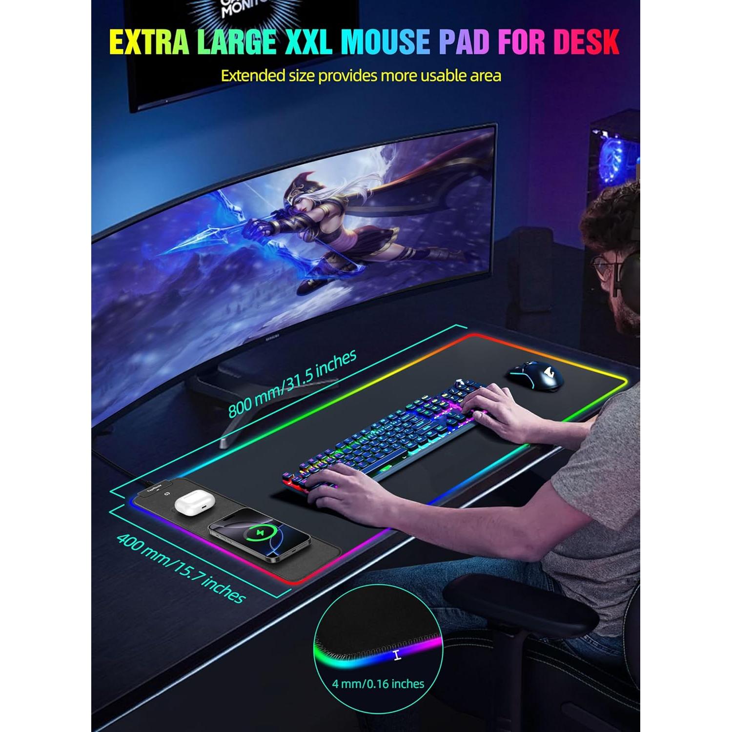 Alfombrilla de Carga Inalámbrica RGB TopMade HD77 80x40cm