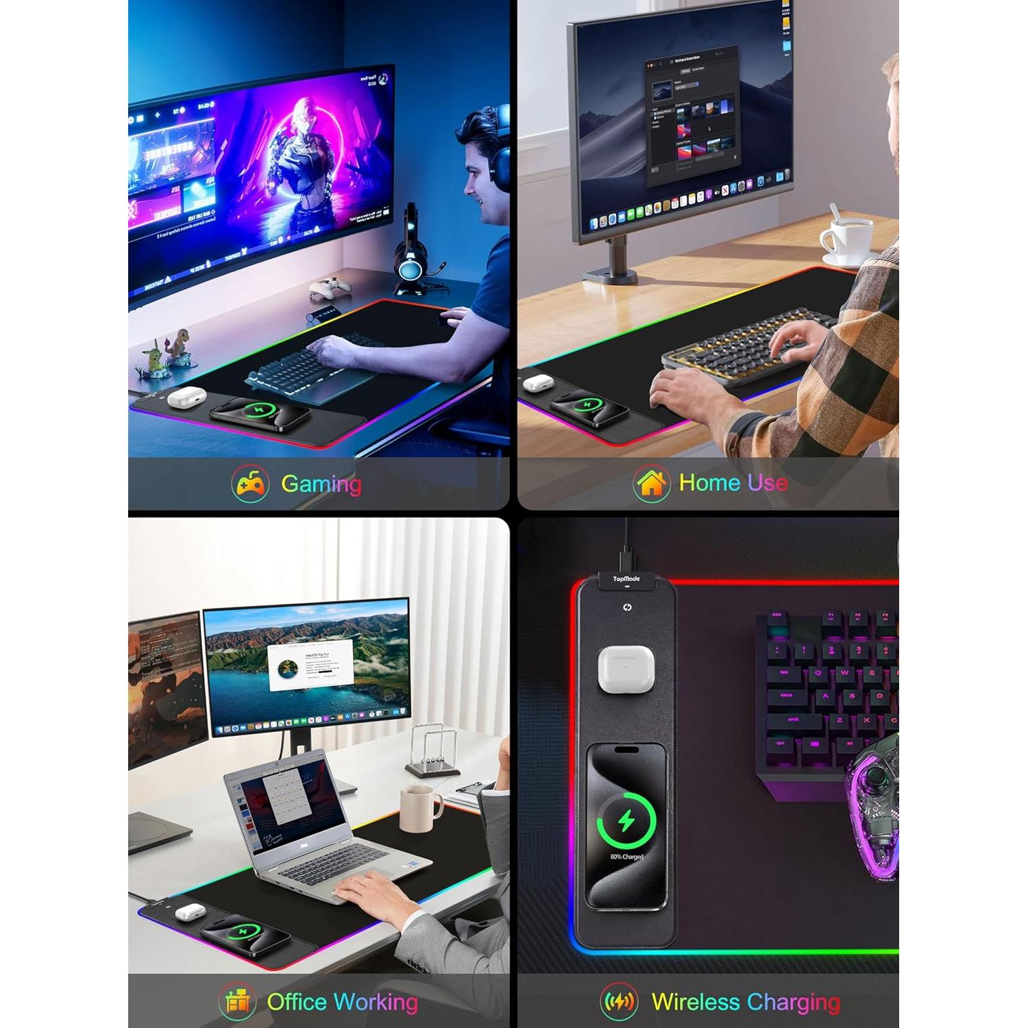 Alfombrilla de Carga Inalámbrica RGB TopMade HD77 80x40cm