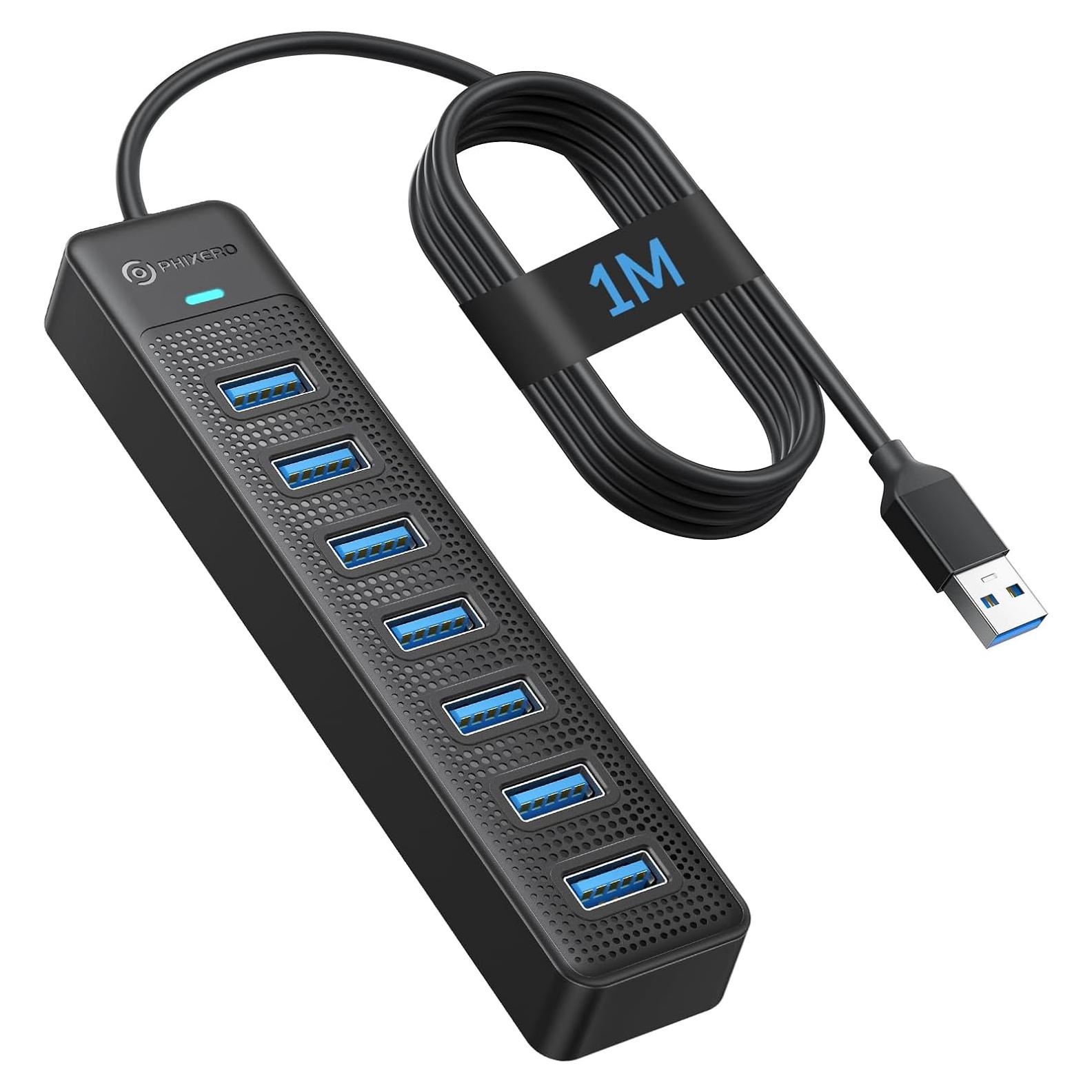 Hub USB 3.0 PHIXERO 7 Puertos con Cable de 1m para PC