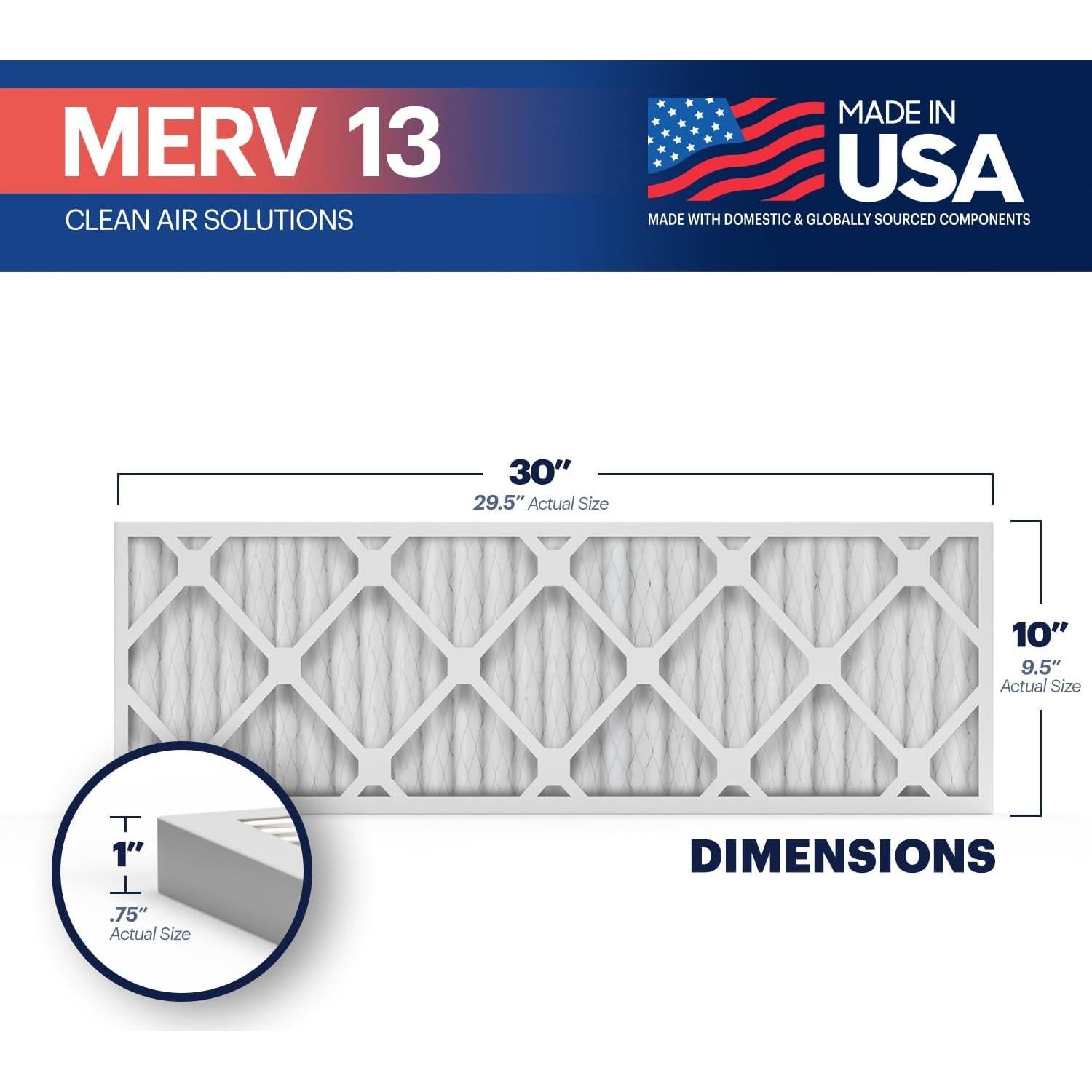 Filtro de Aire BNX MERV 13 10x30x1 (Paquete de 4) HECHO EN EE. UU.