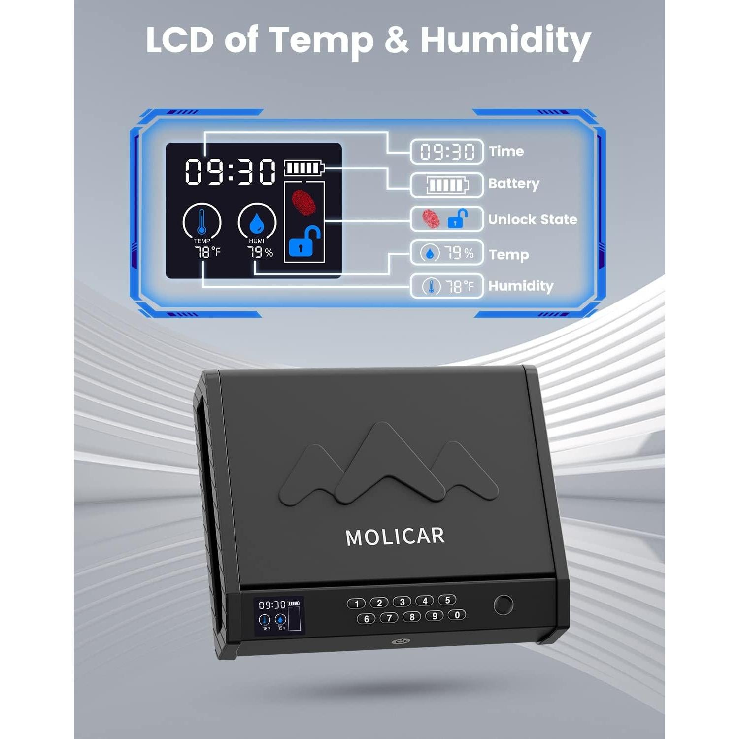Caja Fuerte Biométrica MOLICAR para Armas con Pantalla LCD