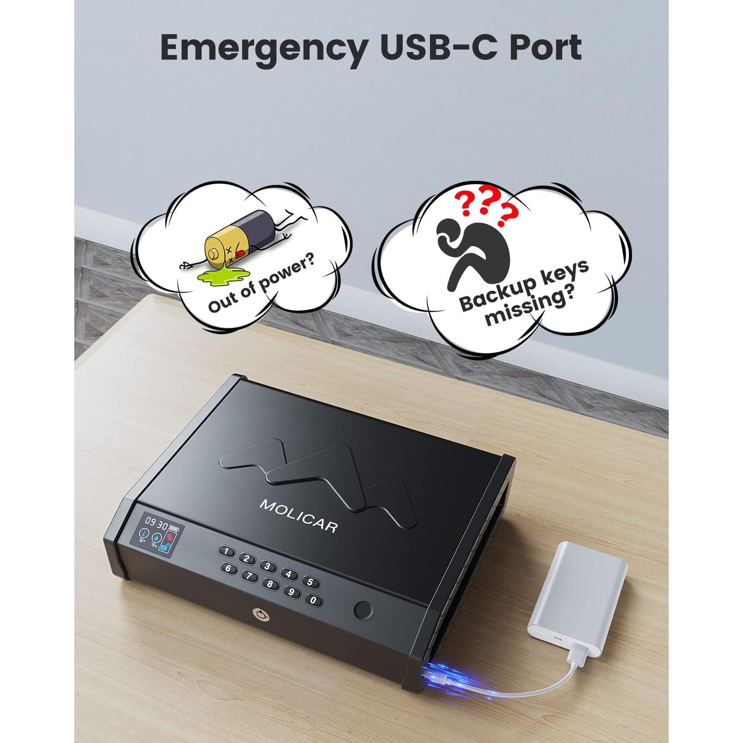 Caja Fuerte Biométrica MOLICAR para Armas con Pantalla LCD