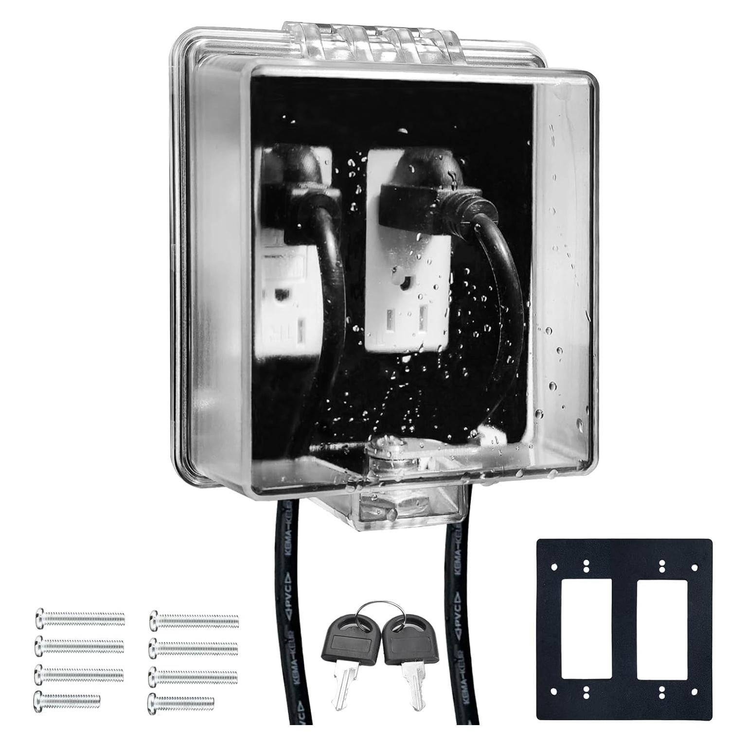 Cubierta de Enchufe Eléctrico Impermeable PILISPARK 2-Gang con Llave