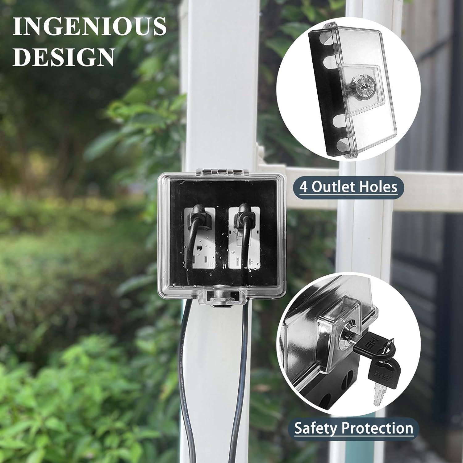 Cubierta de Enchufe Eléctrico Impermeable PILISPARK 2-Gang con Llave