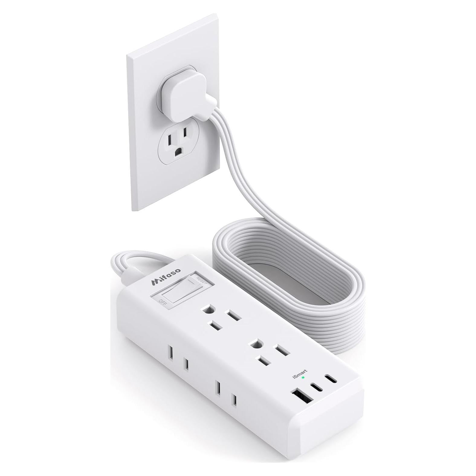 Tira de Alimentación Mifaso 15 pies 6 Salidas 3 USB-C