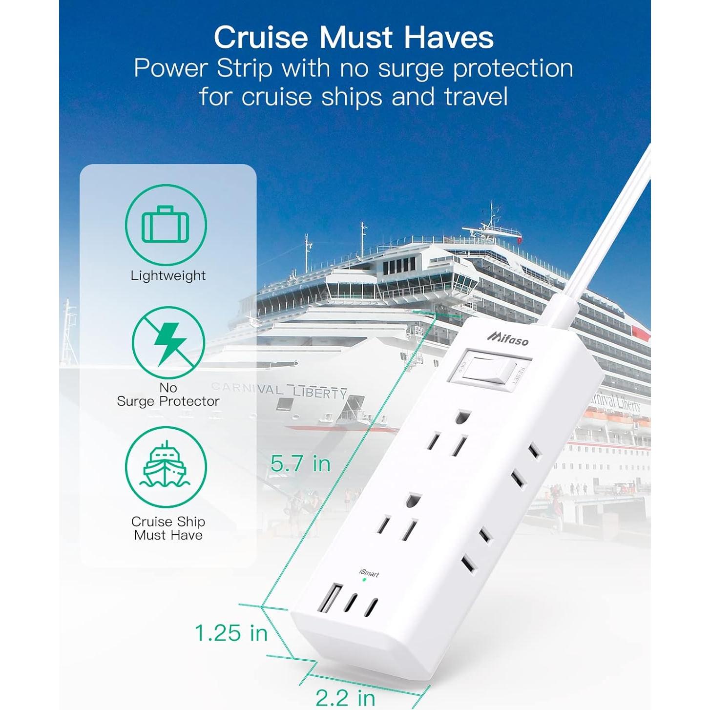 Tira de Alimentación Mifaso 15 pies 6 Salidas 3 USB-C