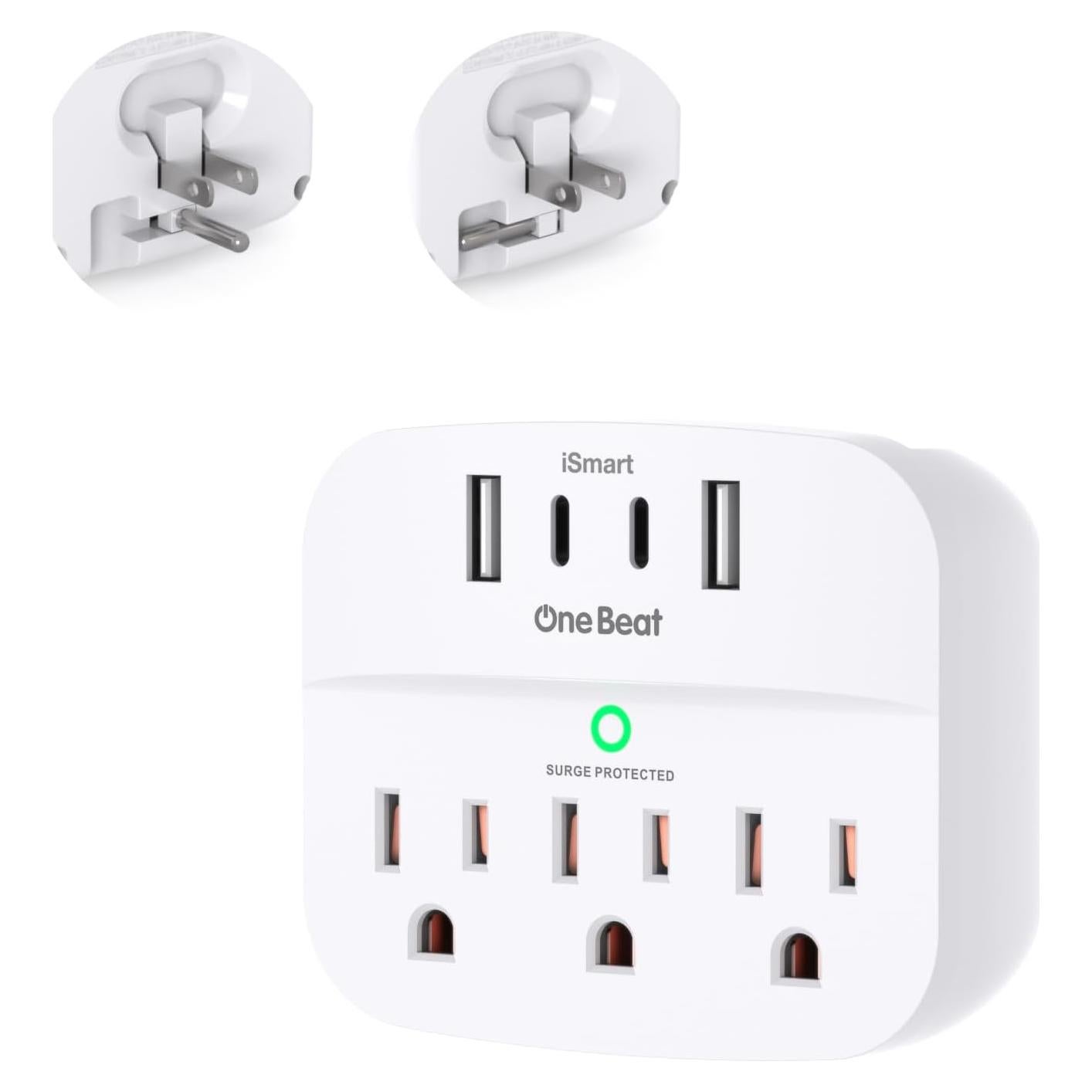 Divisor de Enchufe Plegable One Beat con 3 Salidas y 4 USB