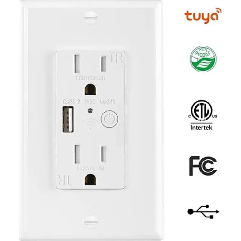 Enchufe de pared Zigbee con USB Prakriti Smart 4.58x4.19cm