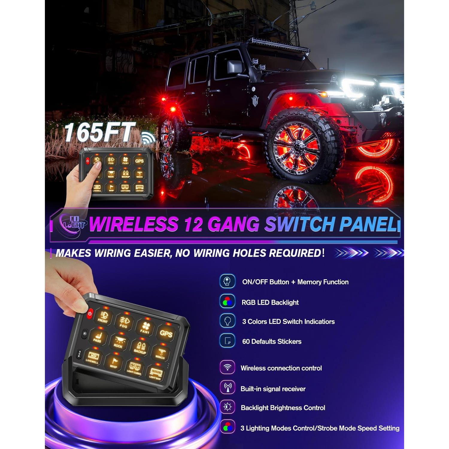 Panel de Interruptores Inalámbrico CO LIGHT 12 con Control Remoto