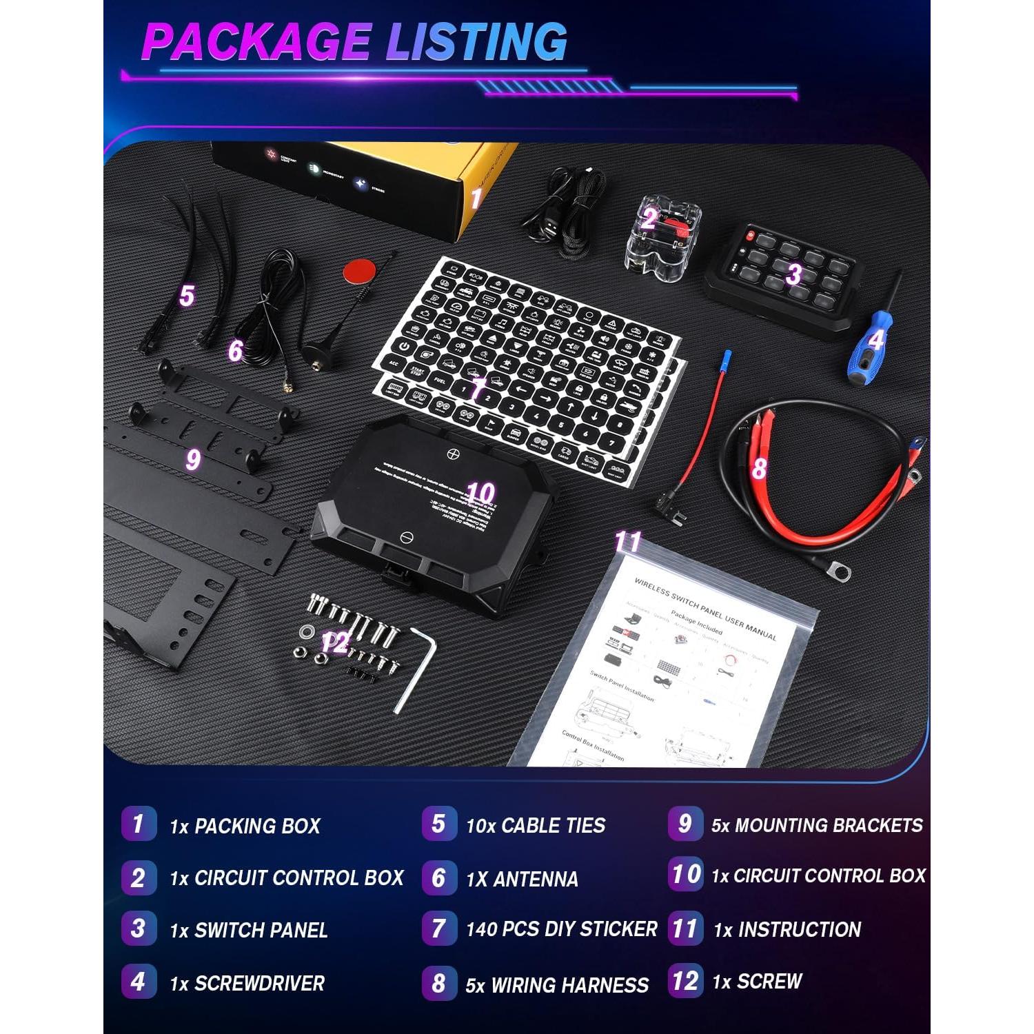 Panel de Interruptores Inalámbrico CO LIGHT 12 con Control Remoto