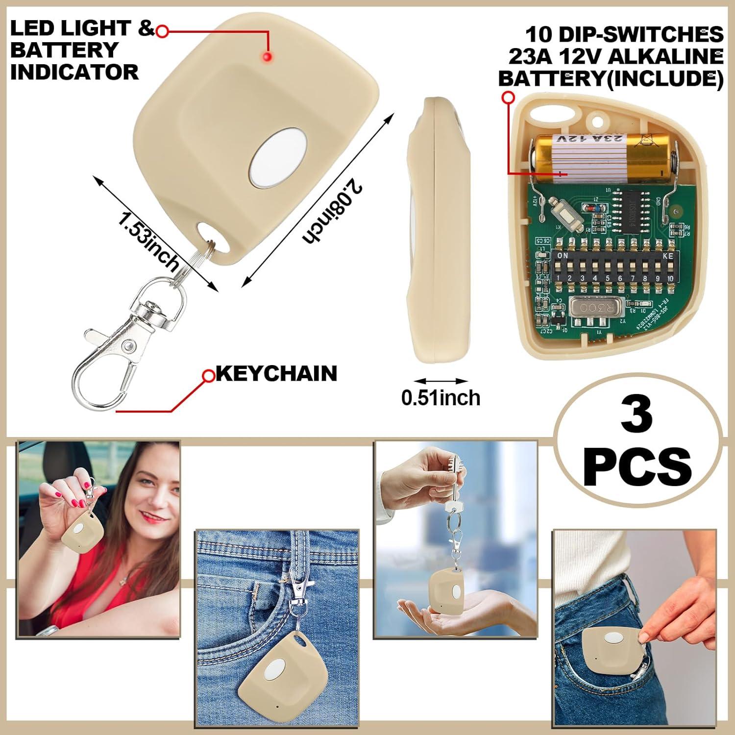 Control Remoto de Garaje Kingdder 3 Piezas 300MHz 10 Dip Switch
