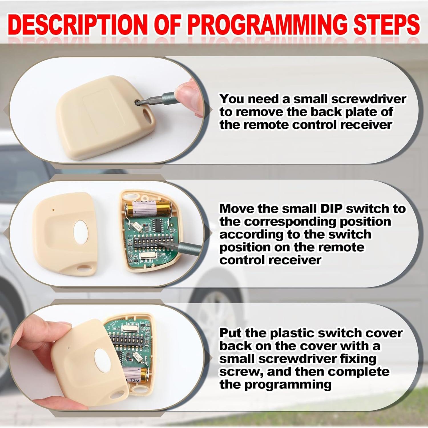 Control Remoto de Garaje Kingdder 3 Piezas 300MHz 10 Dip Switch