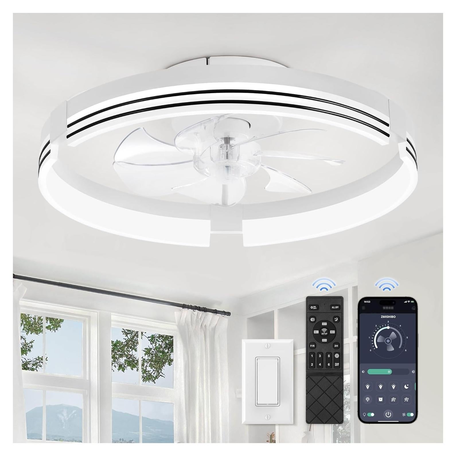 Ventilador de Techo ZMISHIBO 50.8 cm con Luz y Control Remoto