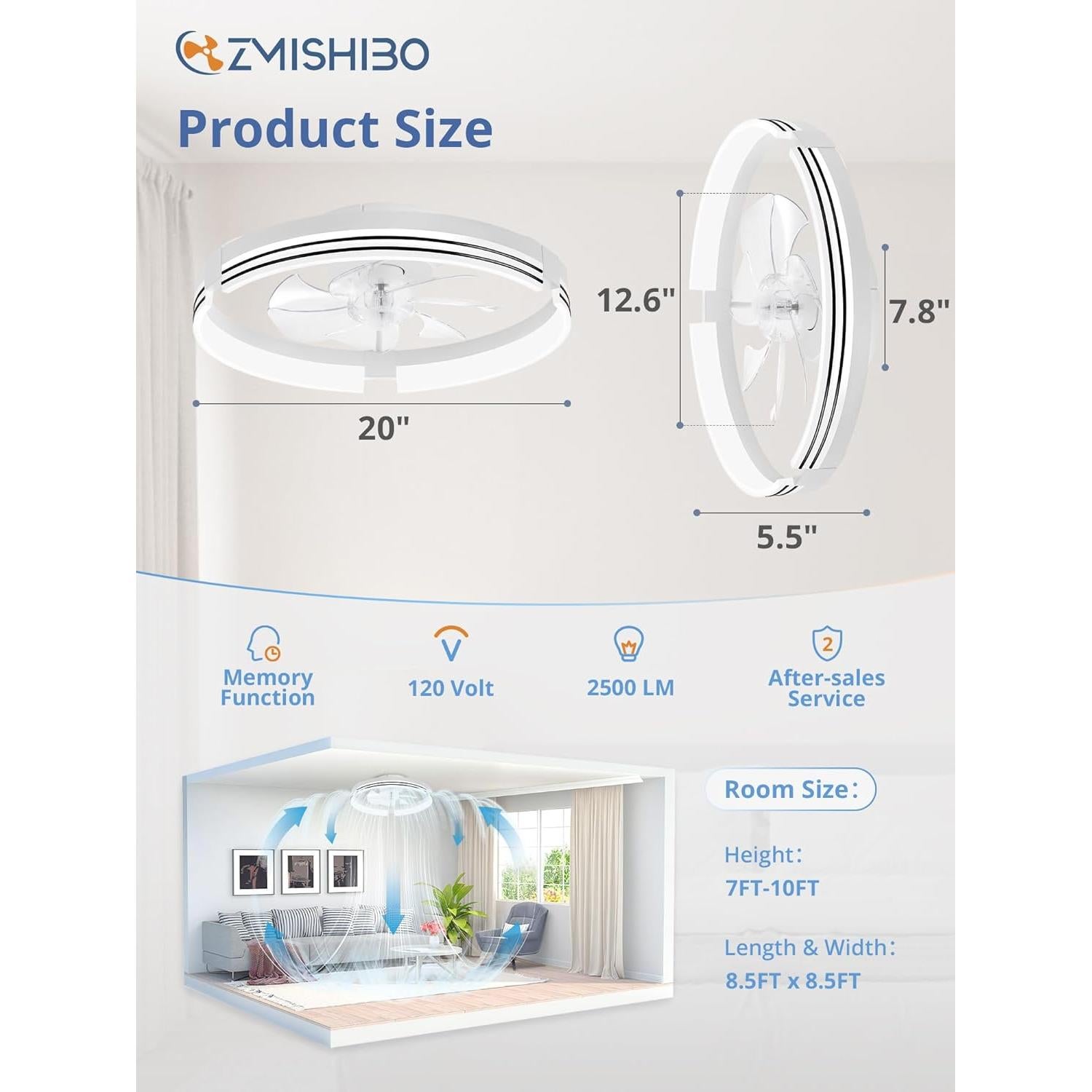 Ventilador de Techo ZMISHIBO 50.8 cm con Luz y Control Remoto