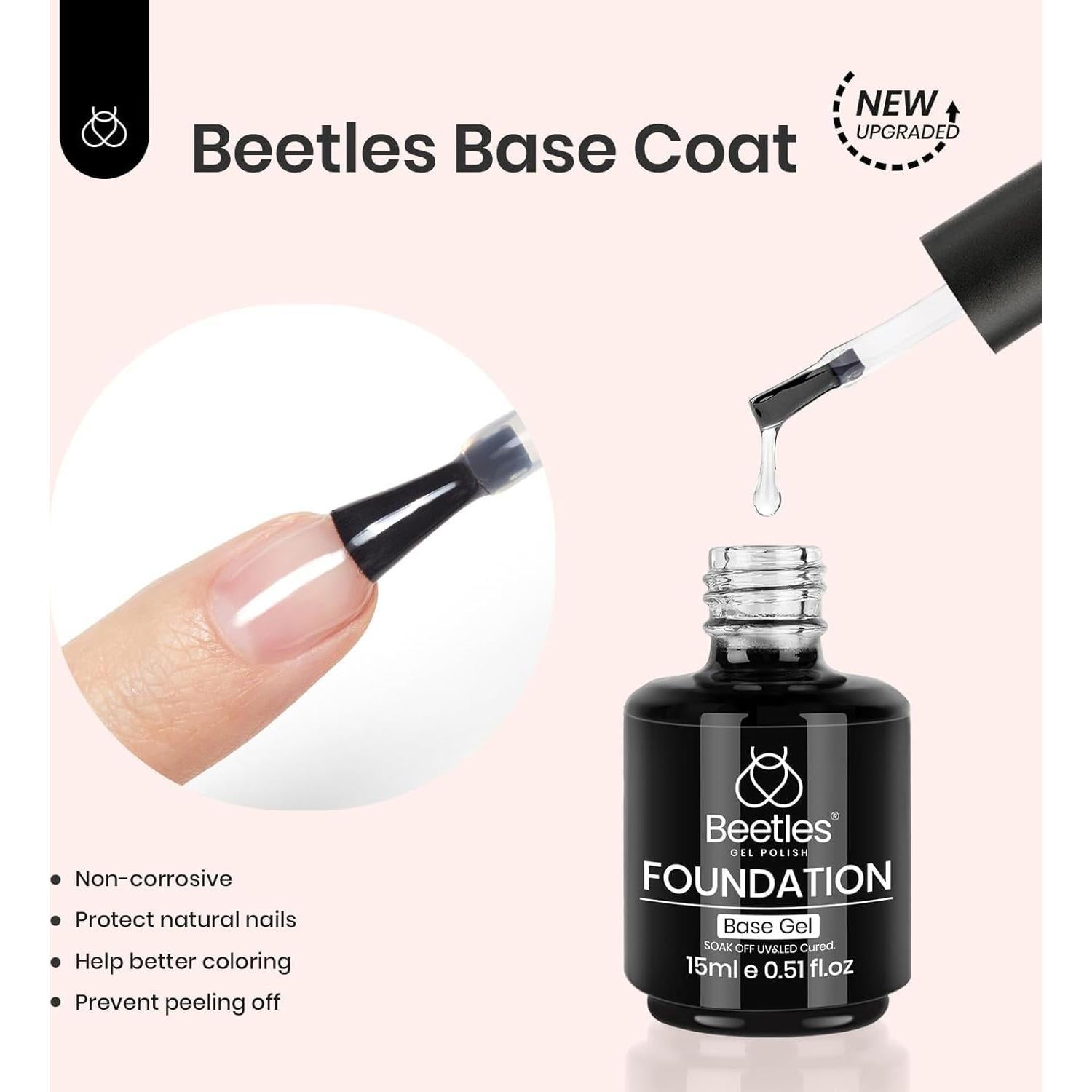 Kit de Gel para Uñas Beetles - Base y Top Coat 15ml 3 Piezas