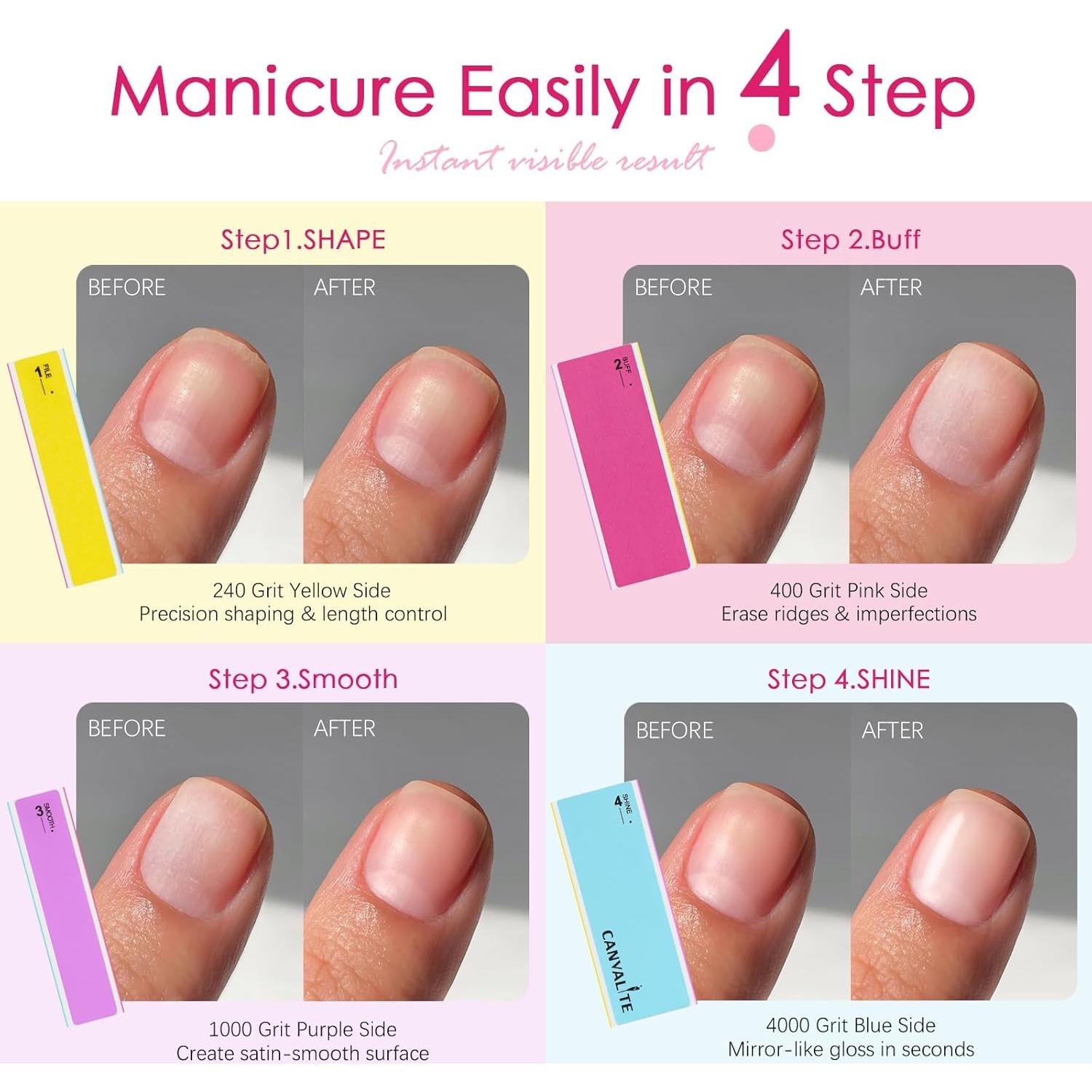 Kit de Manicura Canvalite 14 Piezas Limas y Pulidores 100/180 Grano