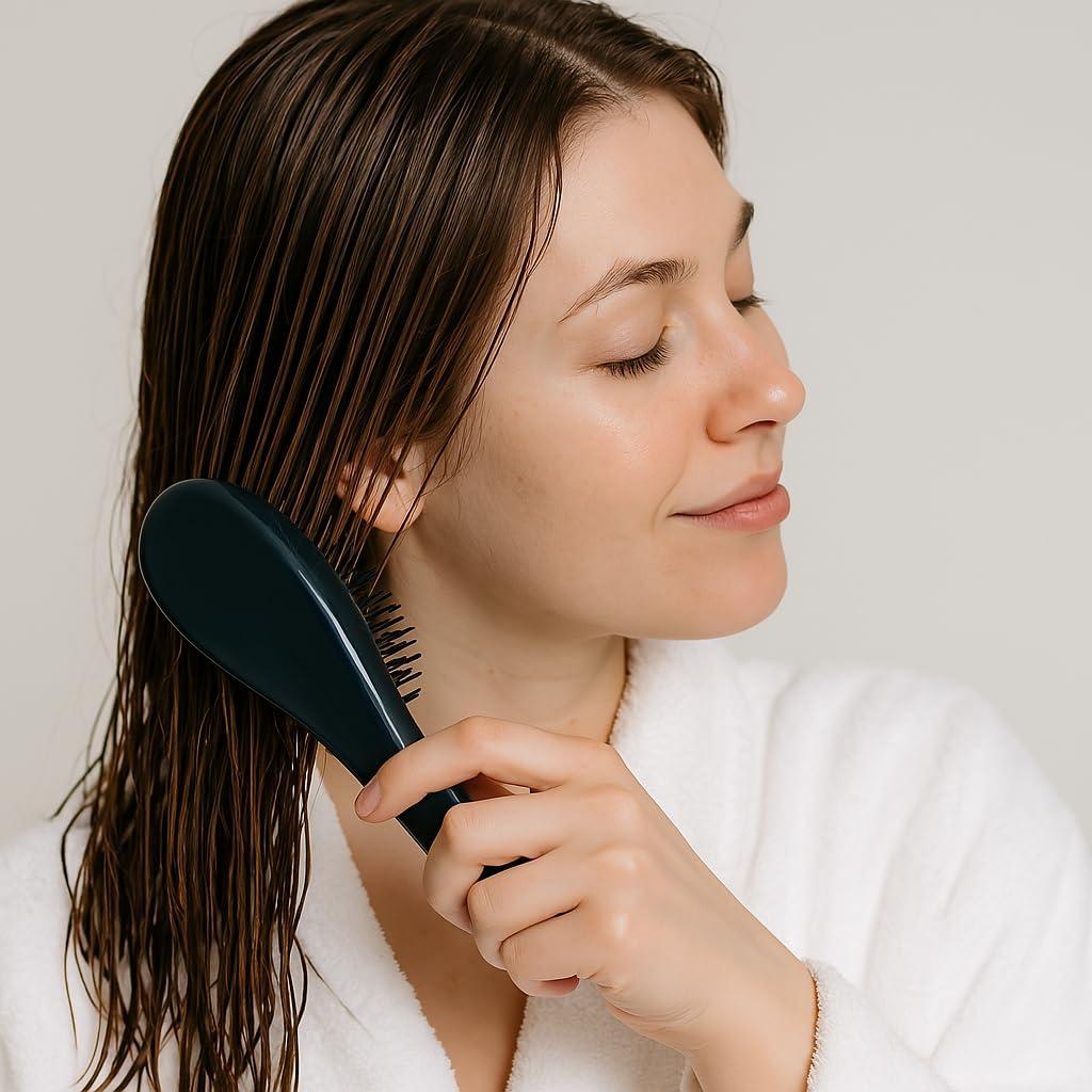 Juego de Cepillos Desenredantes G.B.S Wave - Negro - Suave para Todo Tipo de Cabello