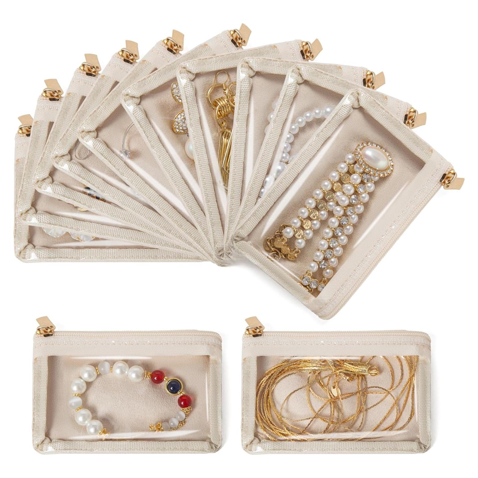12 Bolsas de Joyería de Viaje FREEAMG Beige con Cremallera