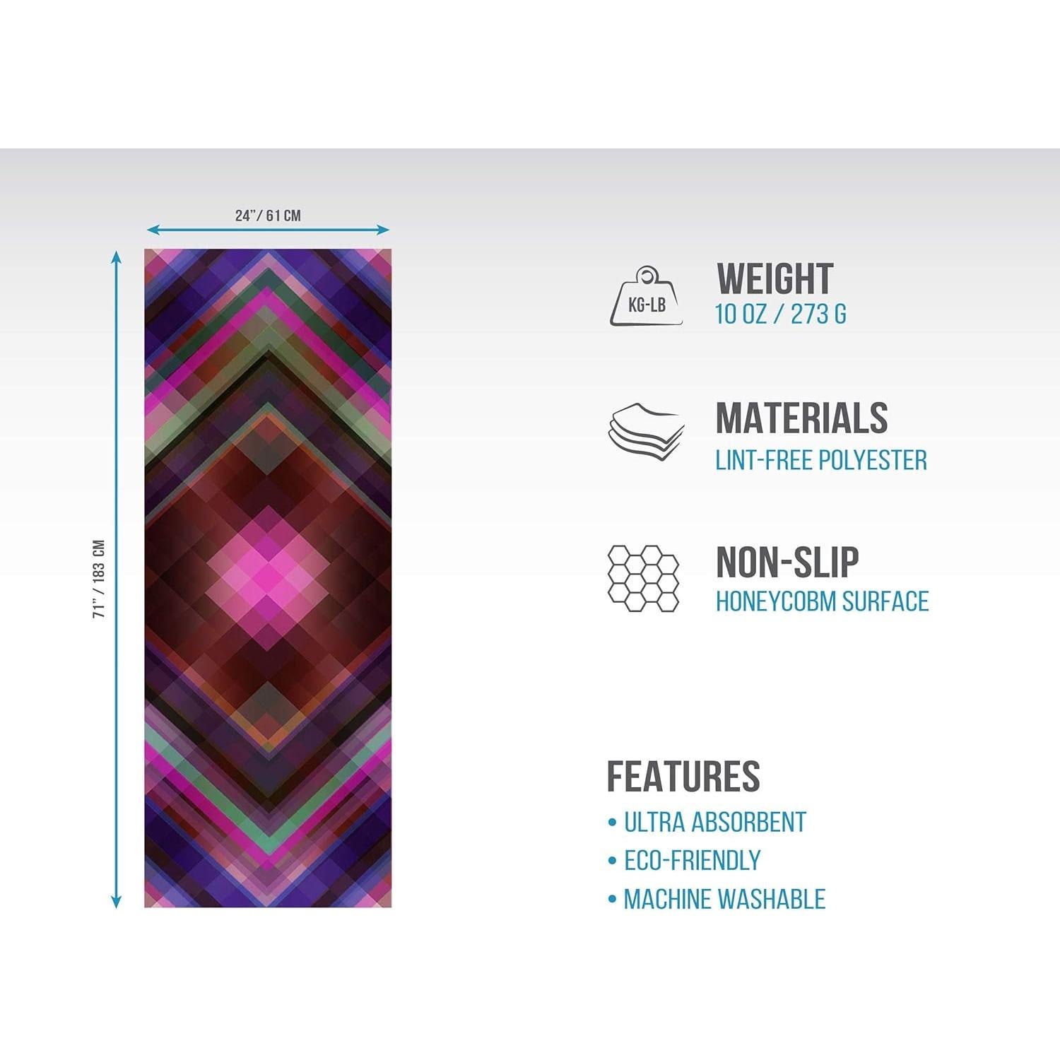 Toalla de Yoga Antideslizante Skyin 182.88x60.96cm Ecológica