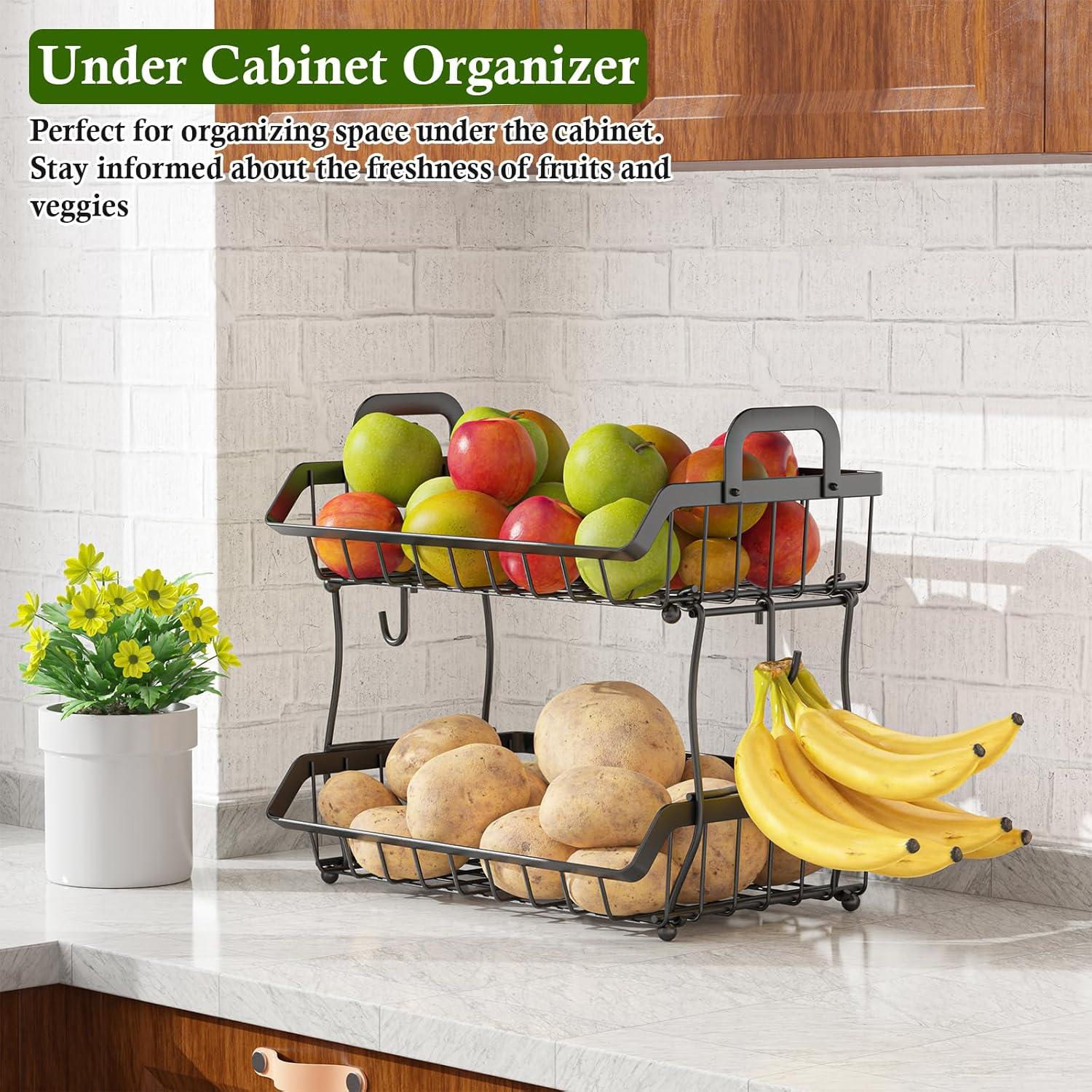 Cesta de Frutas de 2 Niveles Zofocus con Soporte para Plátanos