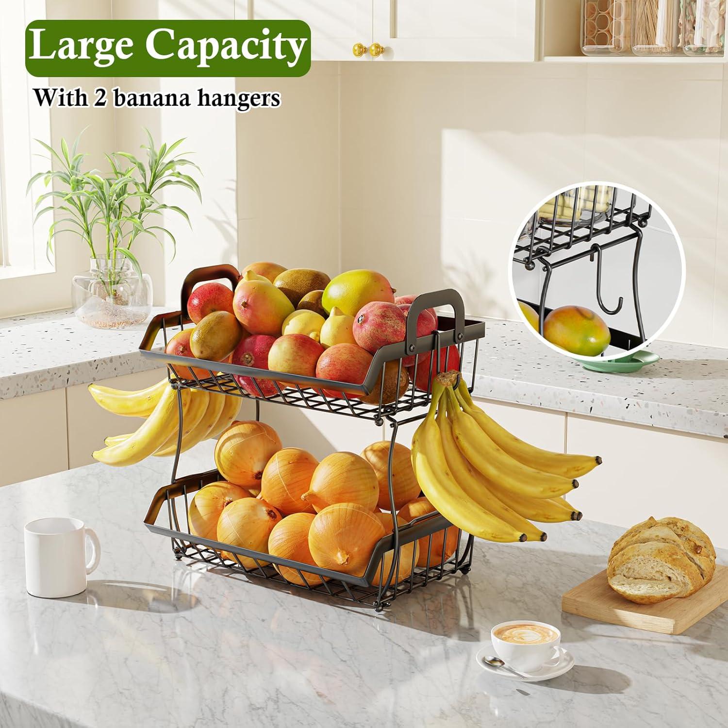 Cesta de Frutas de 2 Niveles Zofocus con Soporte para Plátanos