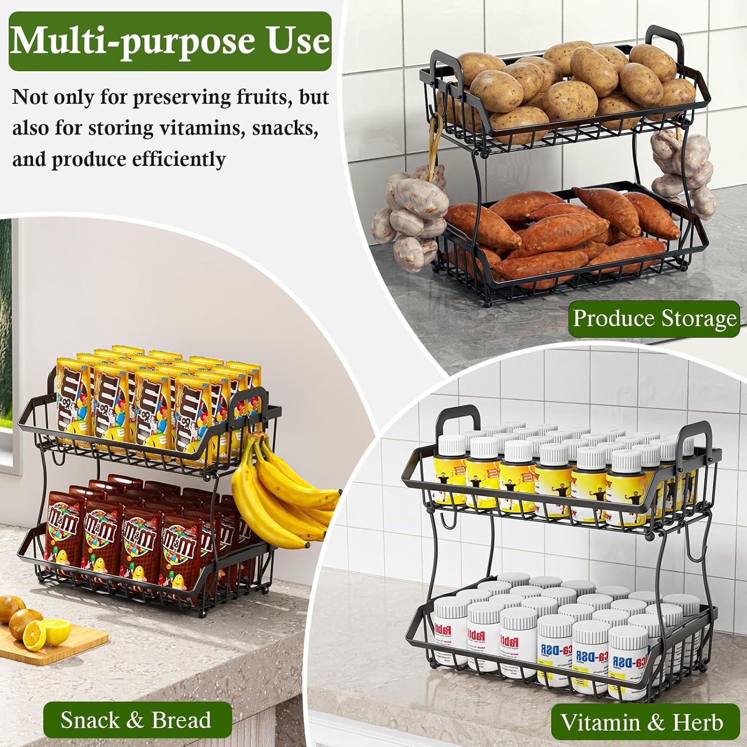 Cesta de Frutas de 2 Niveles Zofocus con Soporte para Plátanos