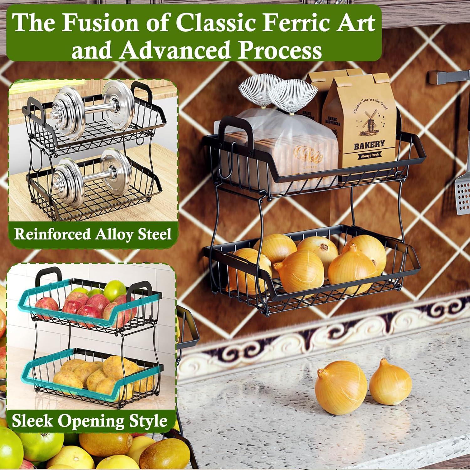 Cesta de Frutas de 2 Niveles Zofocus con Soporte para Plátanos