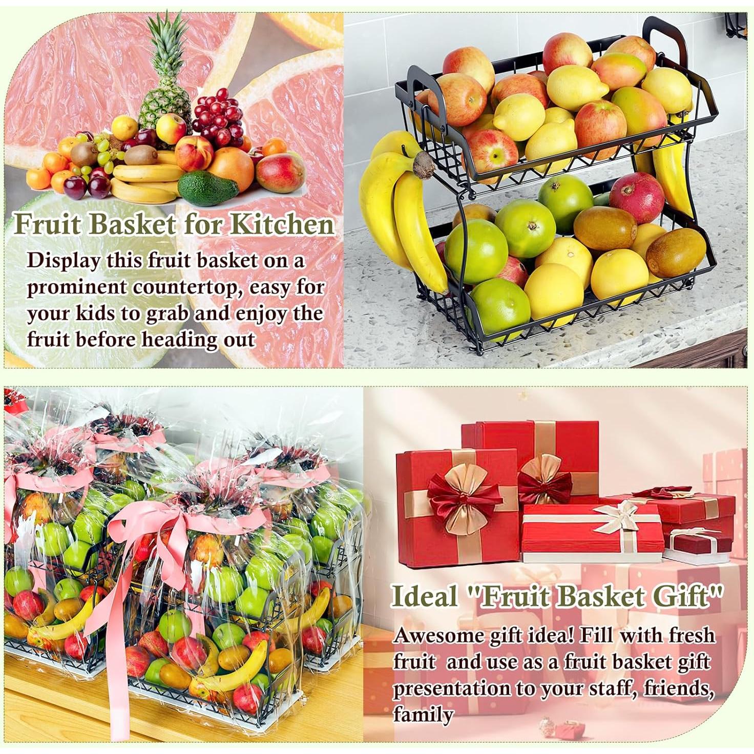 Cesta de Frutas de 2 Niveles Zofocus con Soporte para Plátanos