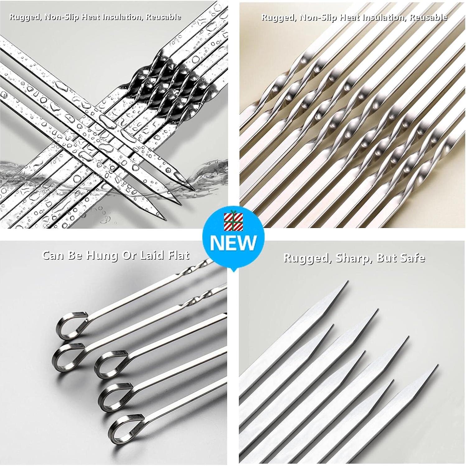 Pinchos de Acero Inoxidable FOWUTAS 55.88 cm para Barbacoa 12PCS