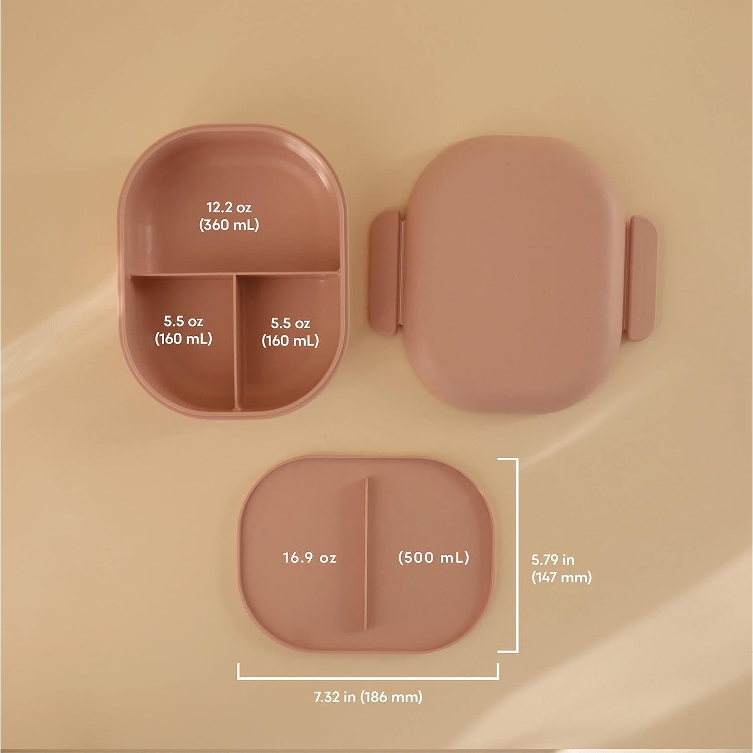 Caja de Almuerzo Mushie Rosa 3 Compartimentos + Utensilios