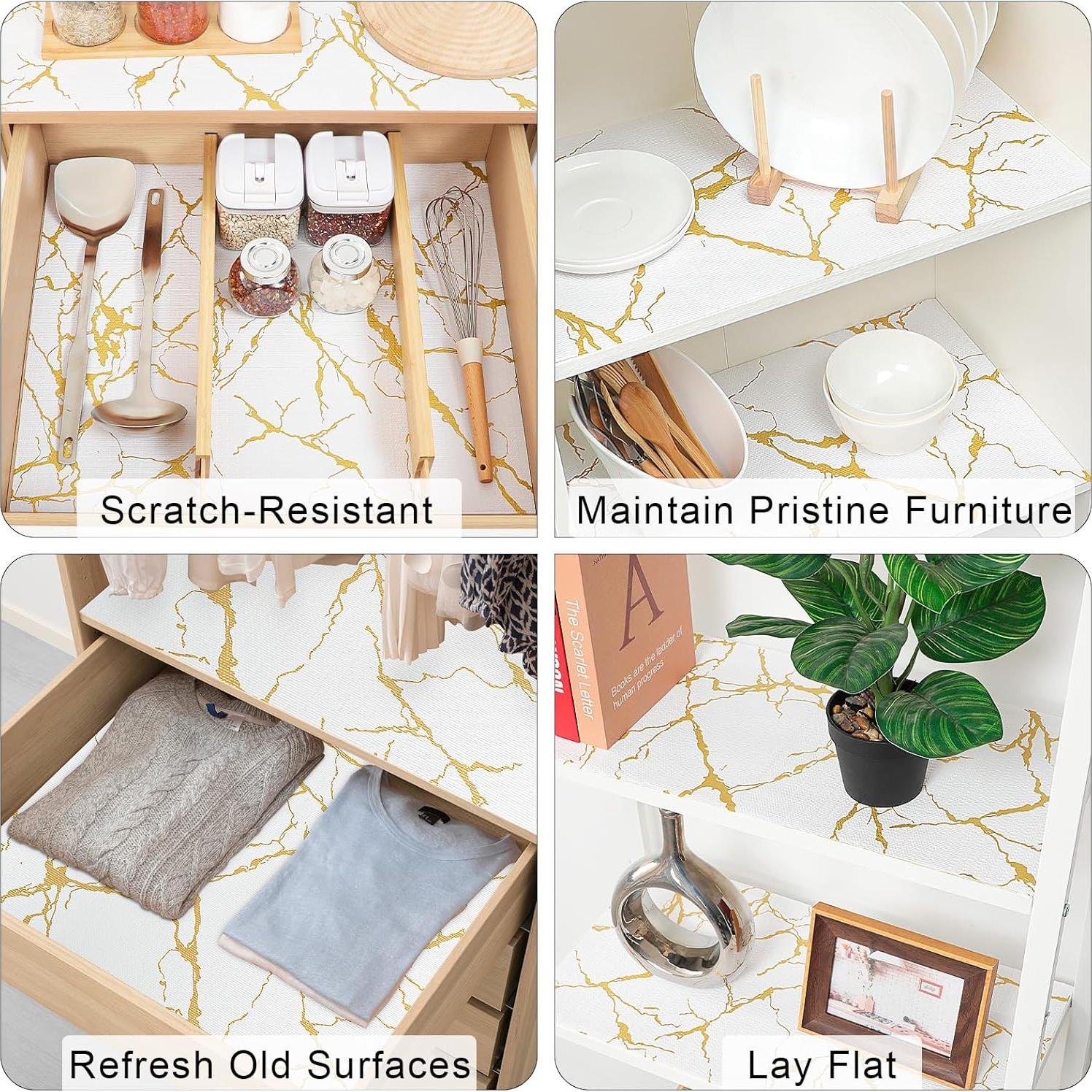 Forro de Estante Bounmer 30.48x304.8cm Mármol Dorado Antideslizante