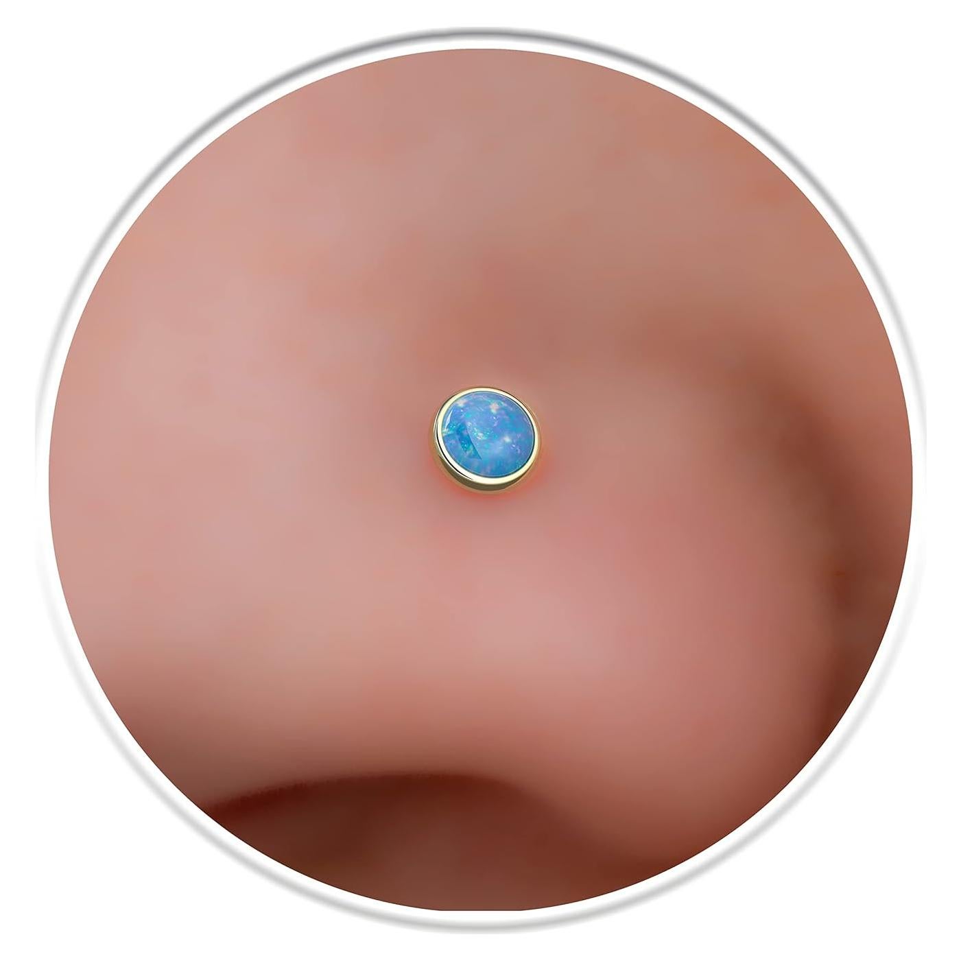 Stud de Nariz Relleno de Oro 14k con Ópalo Azul - 22 Gauge