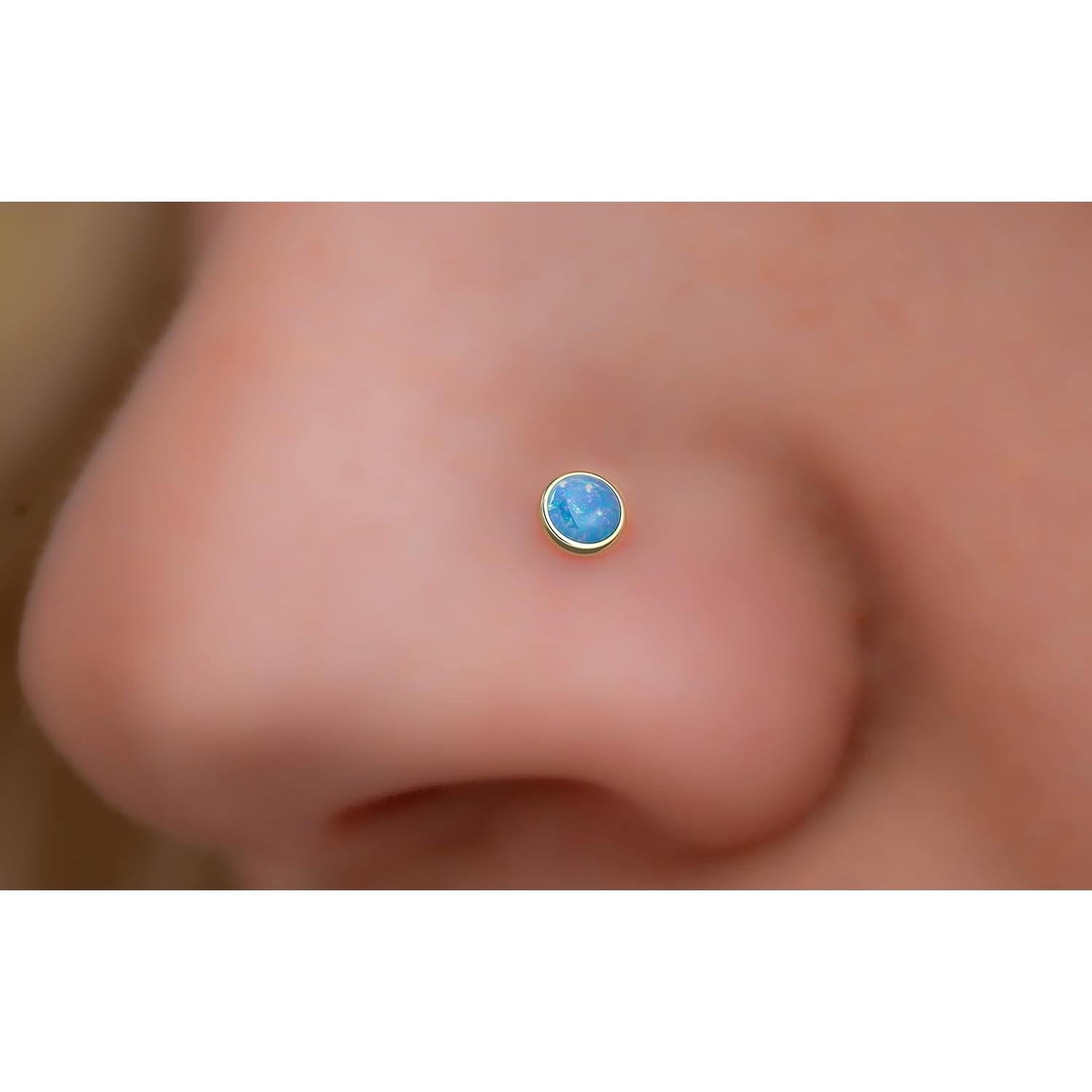 Stud de Nariz Relleno de Oro 14k con Ópalo Azul - 22 Gauge