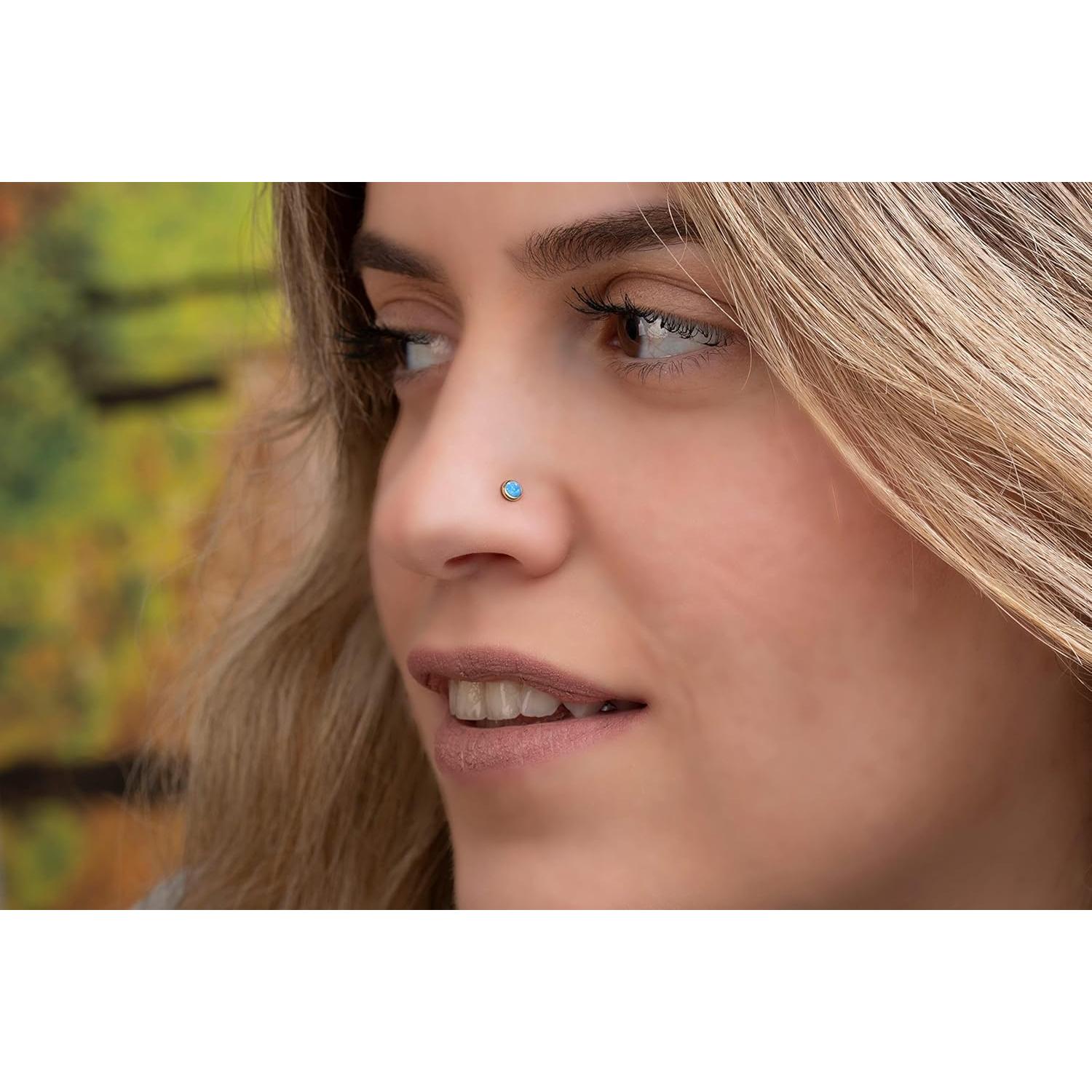 Stud de Nariz Relleno de Oro 14k con Ópalo Azul - 22 Gauge