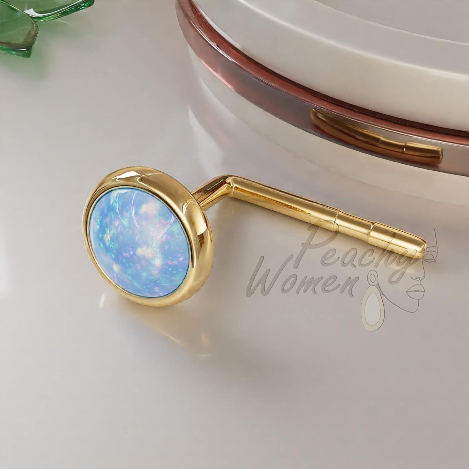 Stud de Nariz Relleno de Oro 14k con Ópalo Azul - 22 Gauge