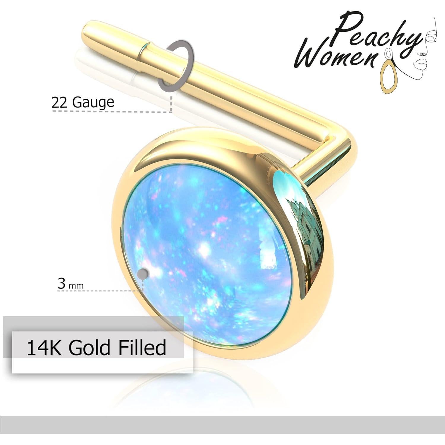 Stud de Nariz Relleno de Oro 14k con Ópalo Azul - 22 Gauge