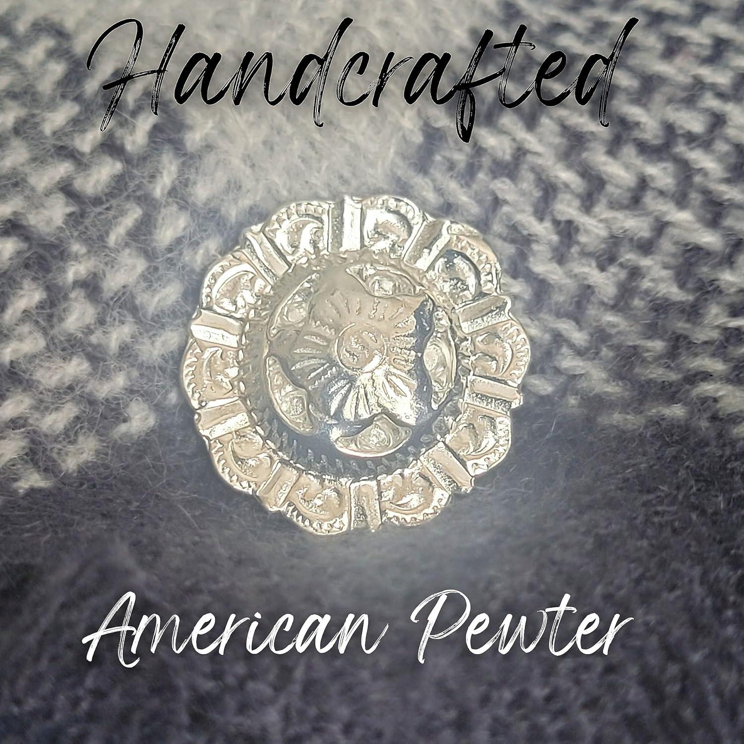 Pin de Bufanda Magnético con Concho Redondo Pewter - Hecho a Mano